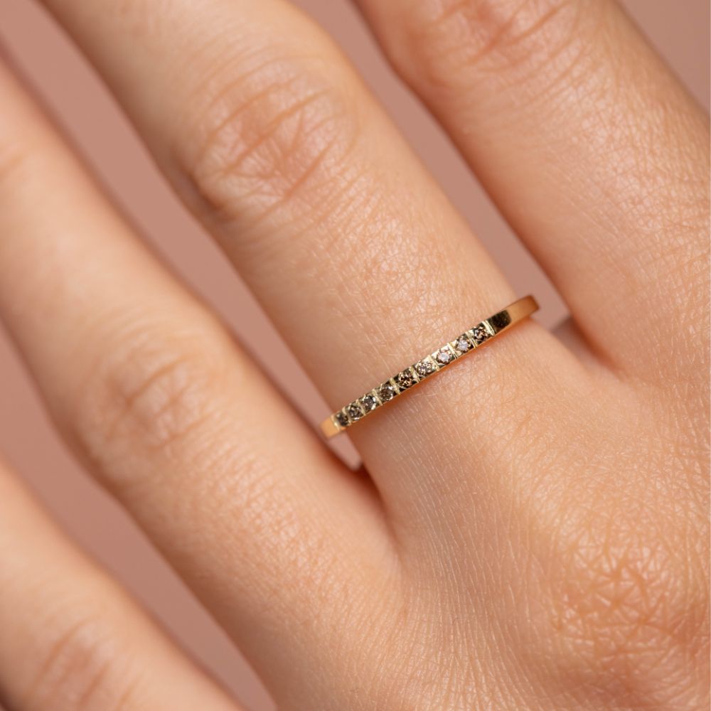 9 Brown Diamond Wedding Band 14K Gold