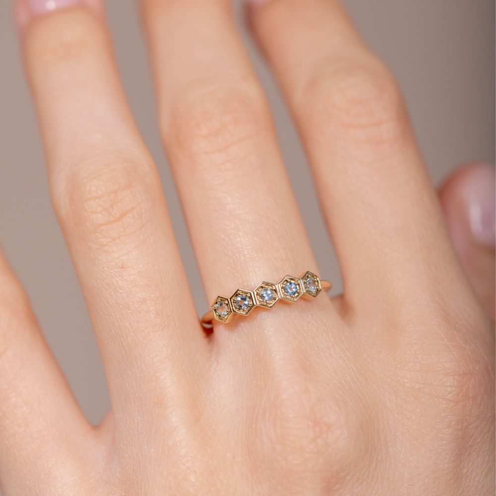 Aquamarine Hexagon 14K Gold Ring