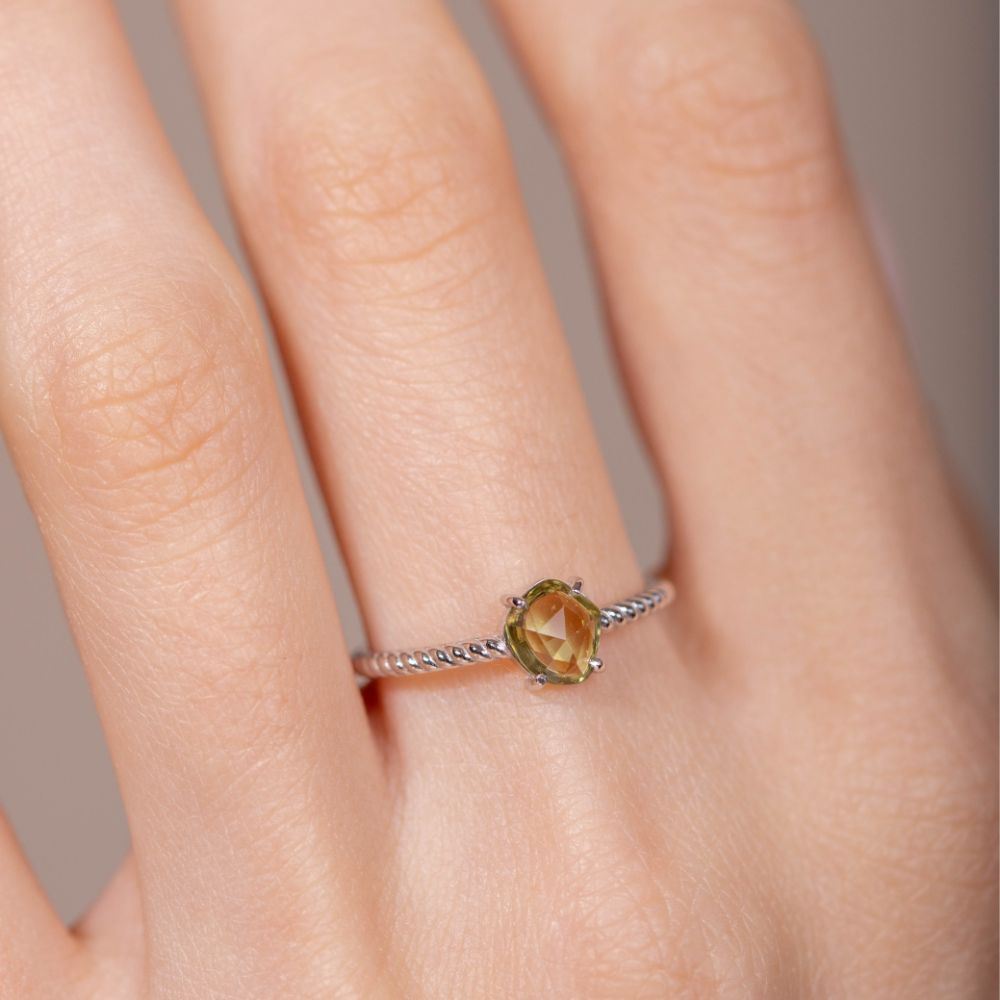 Green Sapphire Ring 14K White Gold for Women