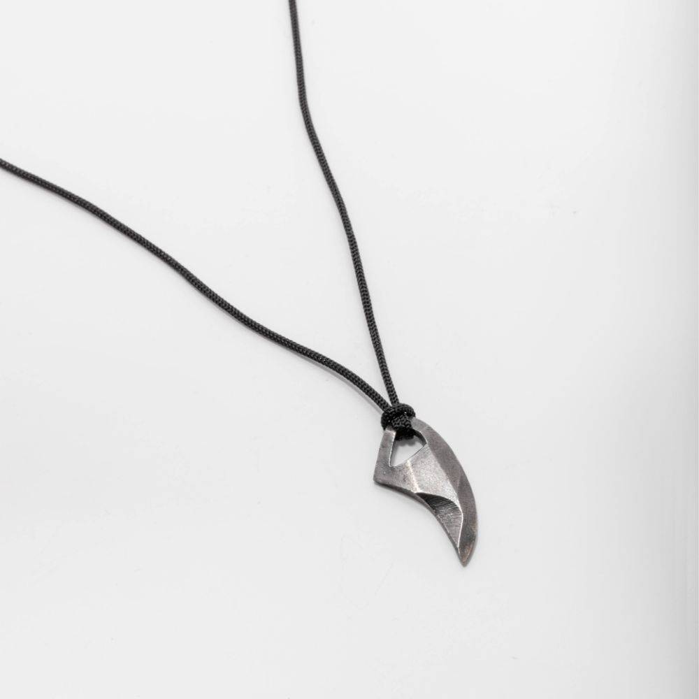 Viking Knife Pendant Necklace Oxidized Silver on black cord, sterling silver jewelry for men, ideal birthday gift, 75 cm length.