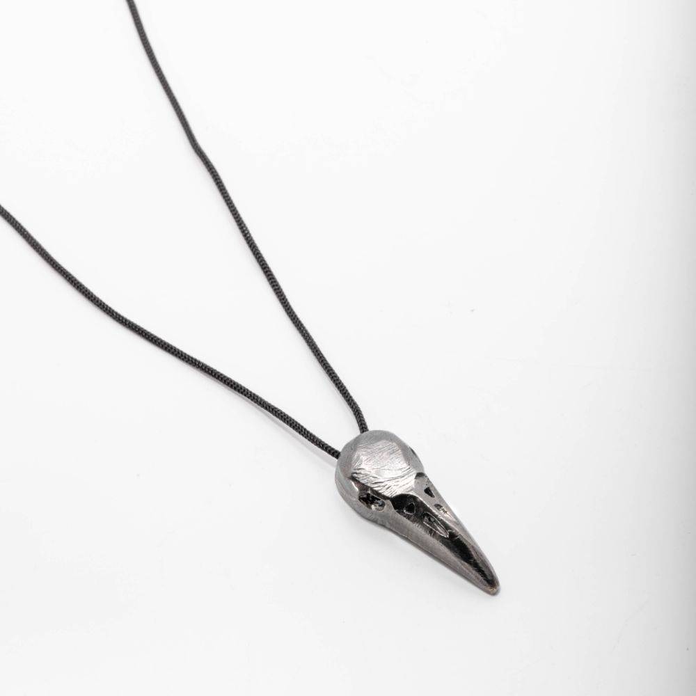 Raven Skull Necklace Oxidized Silver