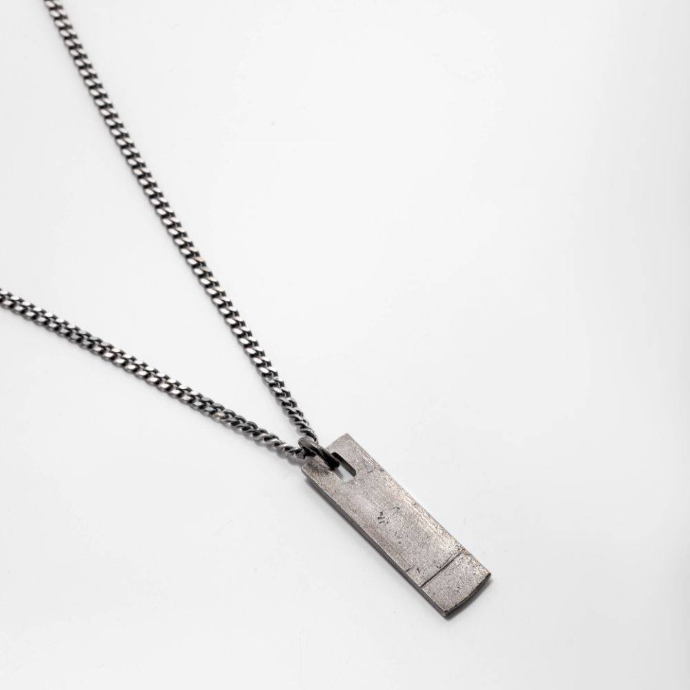 Men Tag Necklace Oxidized Silver
