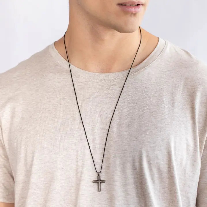 Large Cross Necklace Oxidized Silver