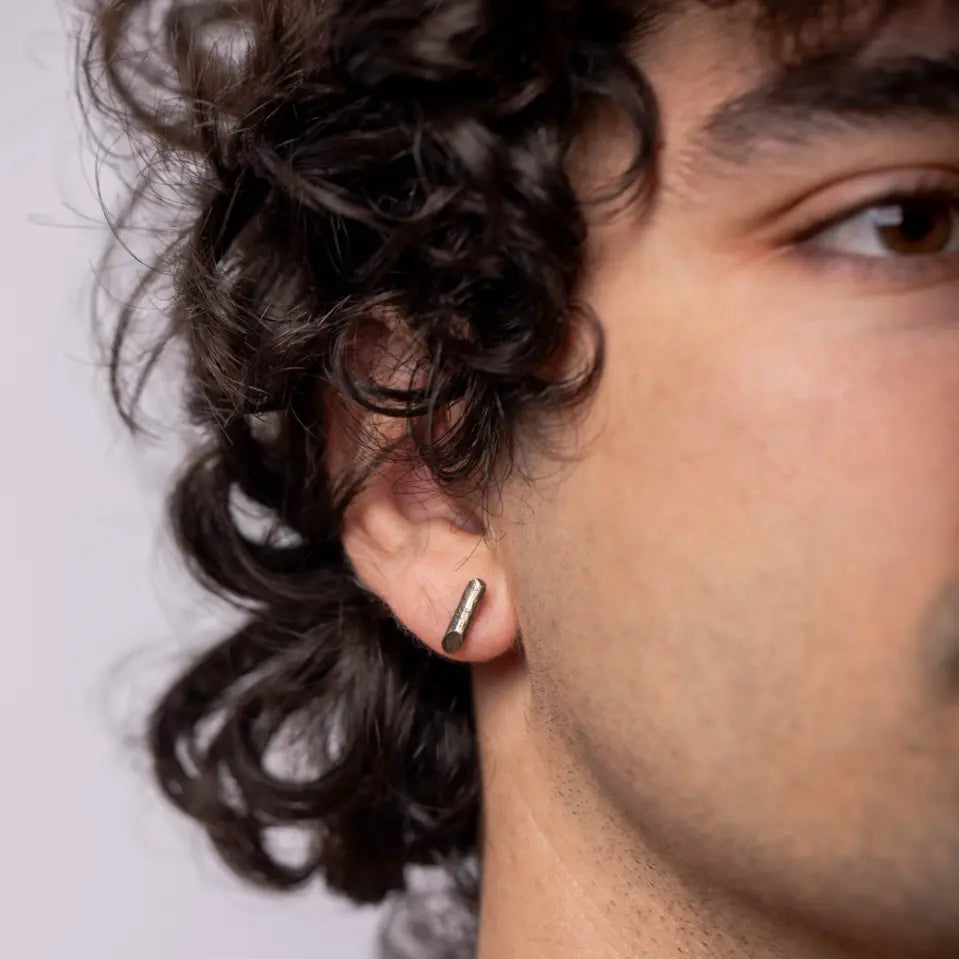 Oxidized Silver Bar Stud Earrings