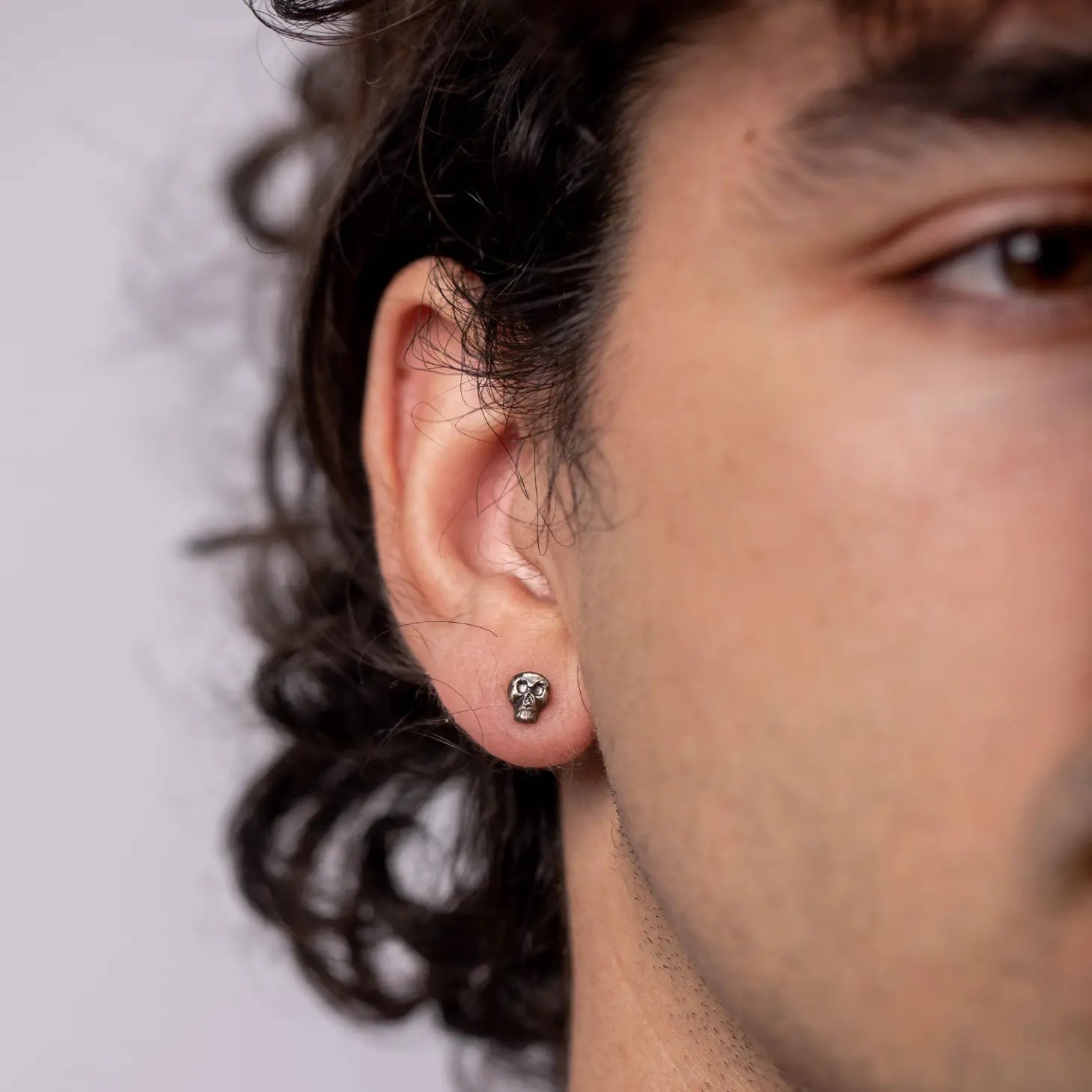 Oxidized Silver Skull Stud Earrings