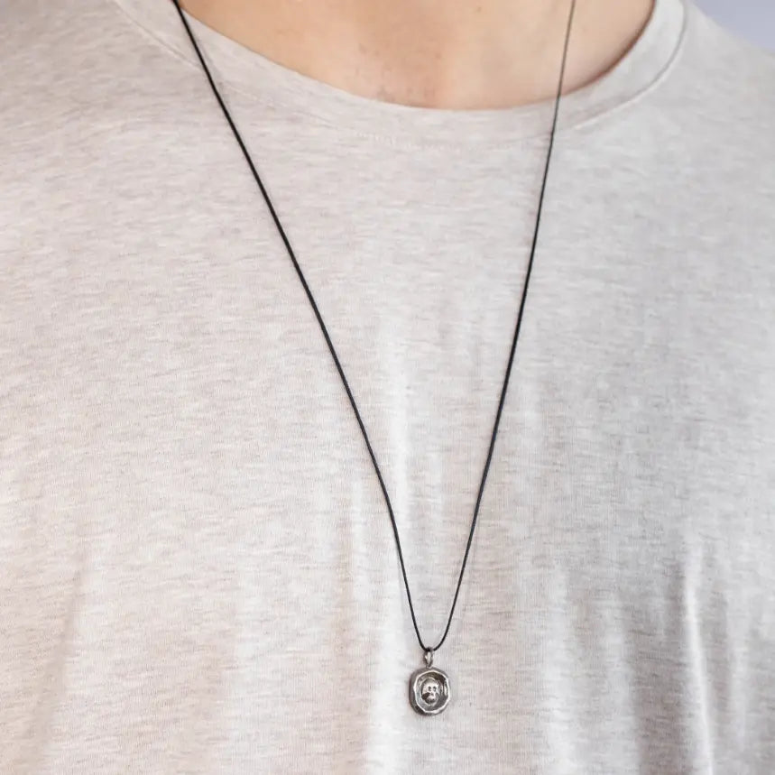 Memento Mori Necklace Oxidized Silver 925, sterling silver skull pendant necklace for men, adjustable length, perfect birthday gift.