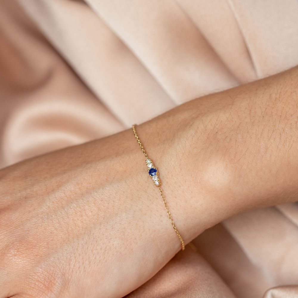 Blue Sapphire Diamond Bracelet 14K