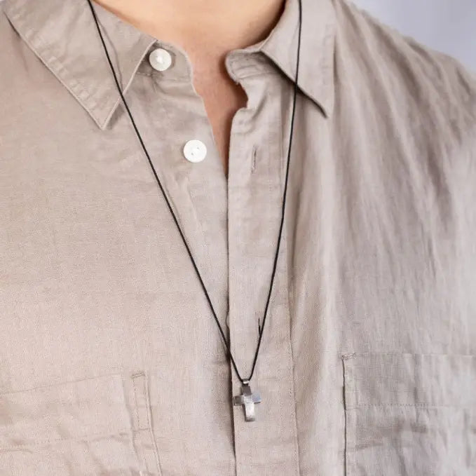 Men's Oxidized Silver Cross Necklace