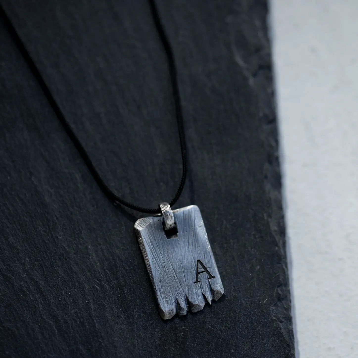 Personalized Bar Necklace Oxidized Sterling Silver with the letter A