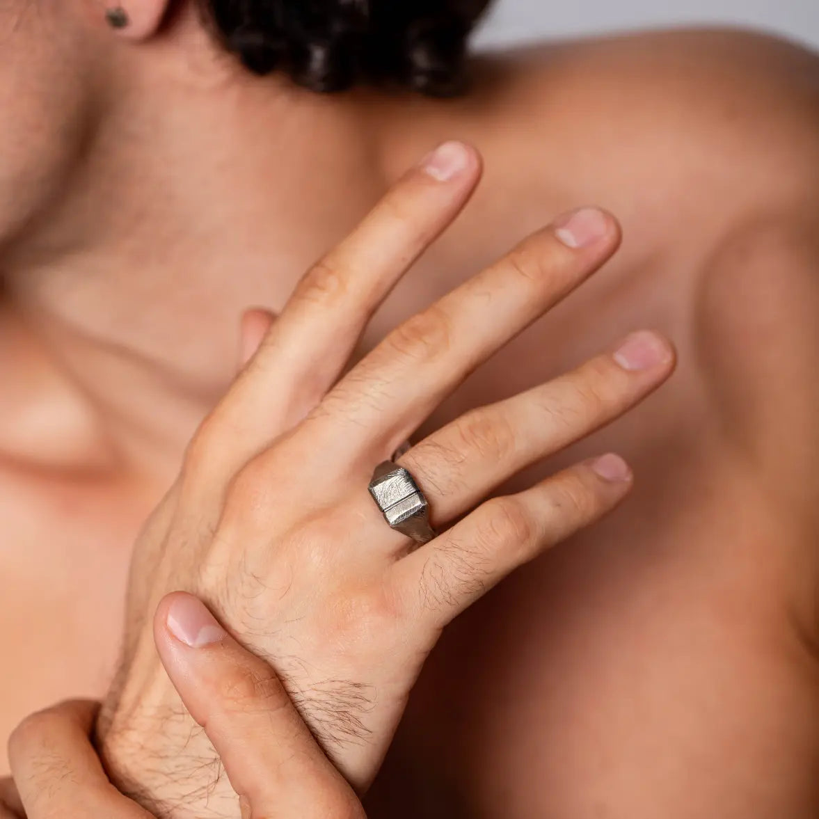 Square Ring Oxidized Silver 925