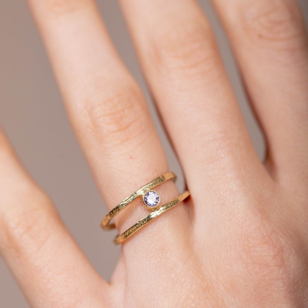 Birthstone Double Band Silver Ring Personalized