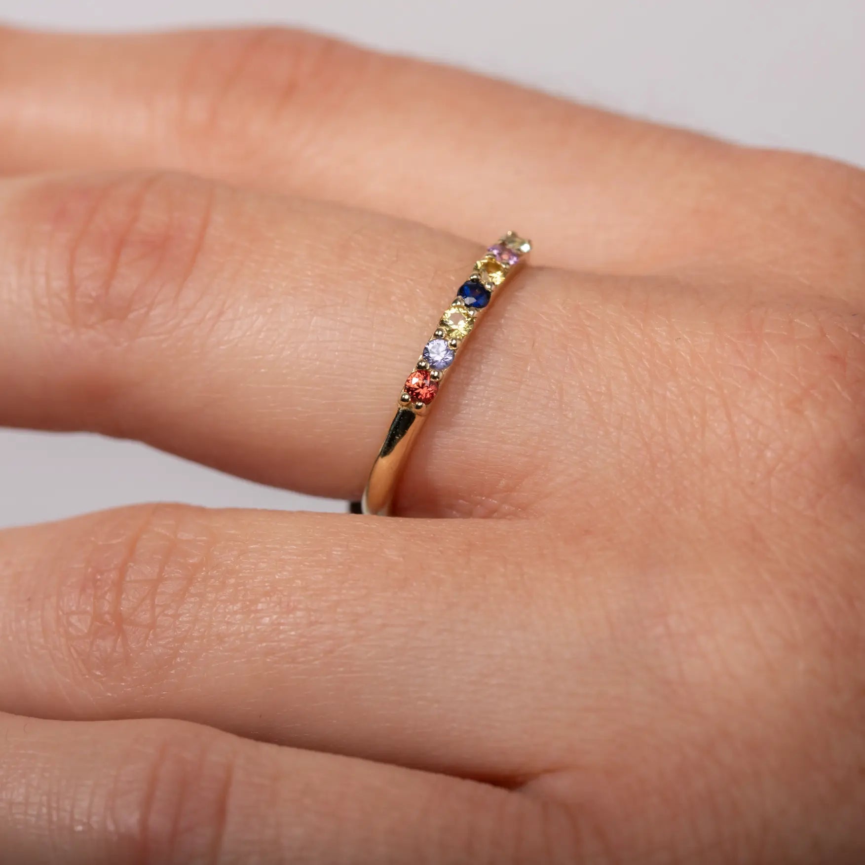 Half Eternity Ring Colorful Sapphires 14K Gold