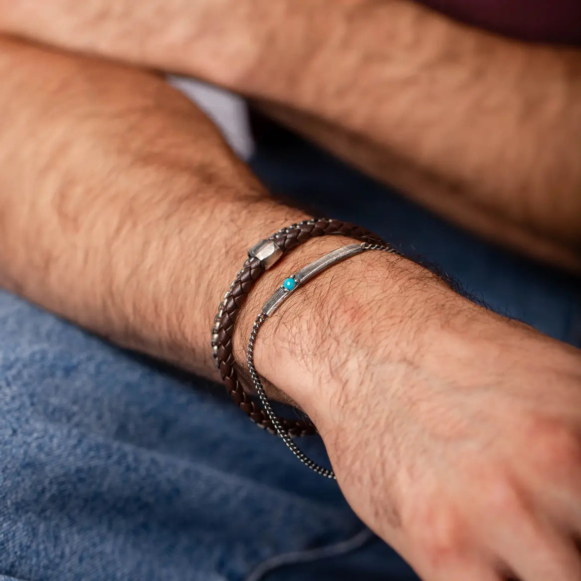 Turquoise Men's Bracelet Oxidized Silver Personalized