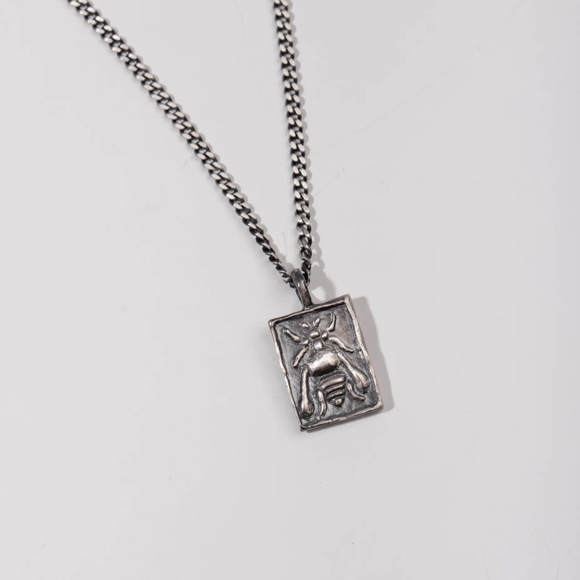 Ancient Greek Bee Necklace Oxidized Silver 925, featuring intricate bee design on a silver chain. Perfect for historical jewelry lovers.