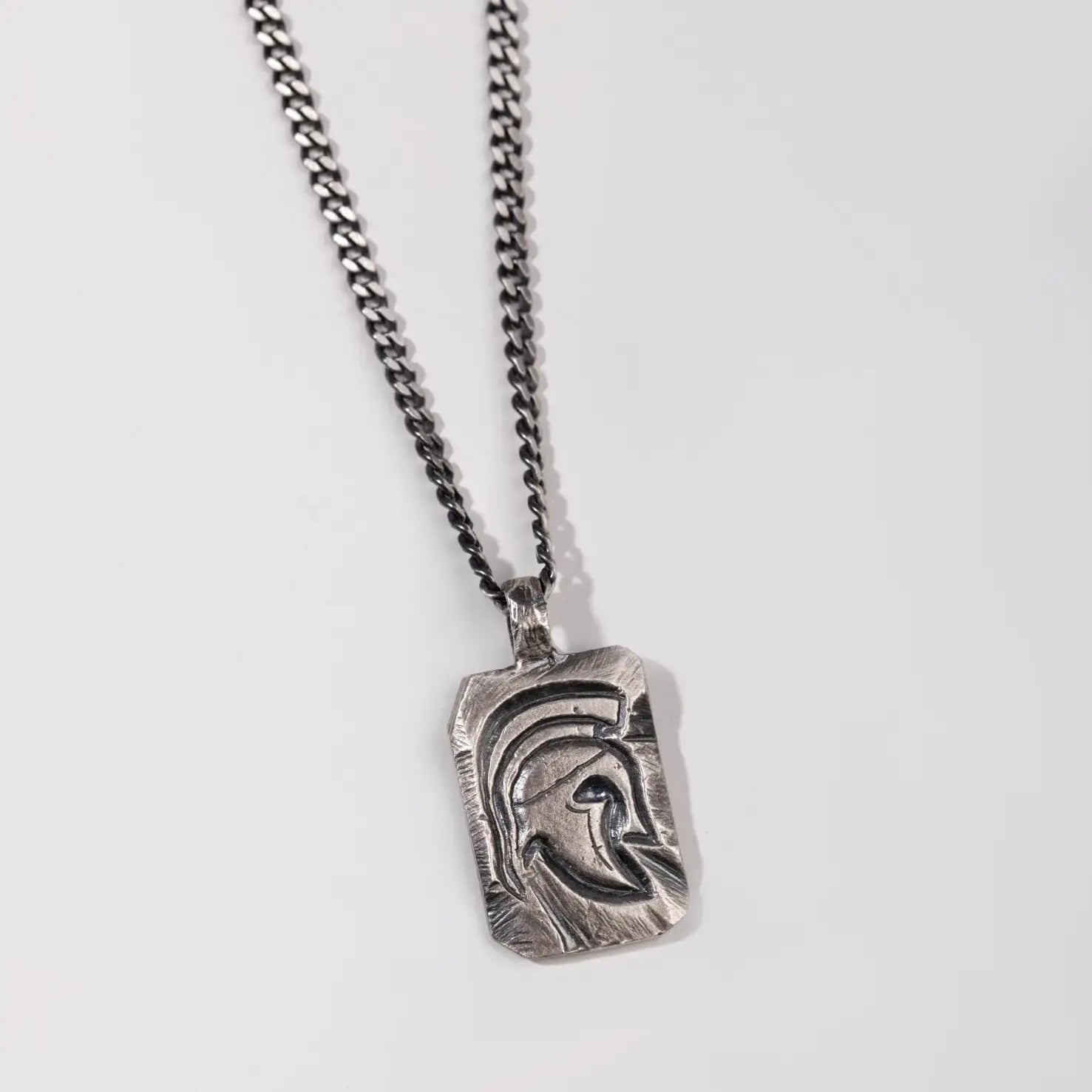 Spartan Helmet Necklace Oxidized Silver 925, handcrafted in sterling silver, showcasing ancient Greek warrior design, symbolizing courage.