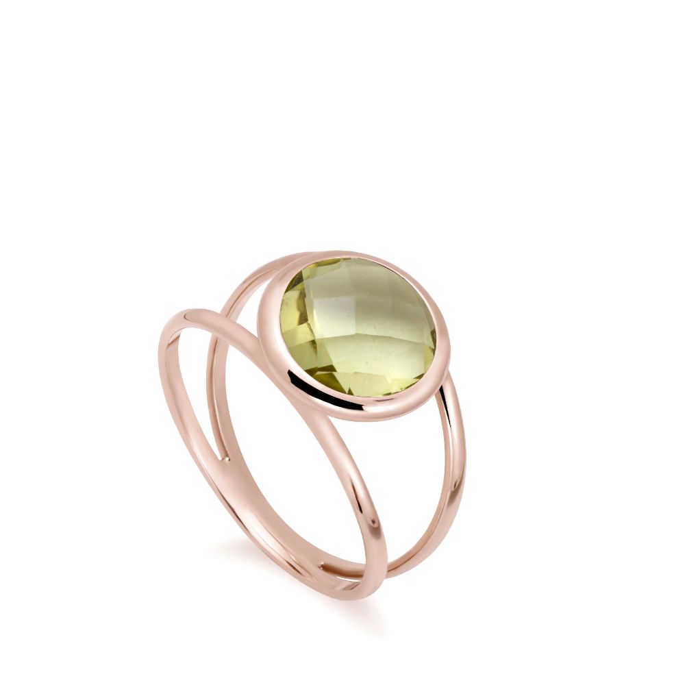 Lemon Quartz 14K Double Band Ring with 10mm Gemstone