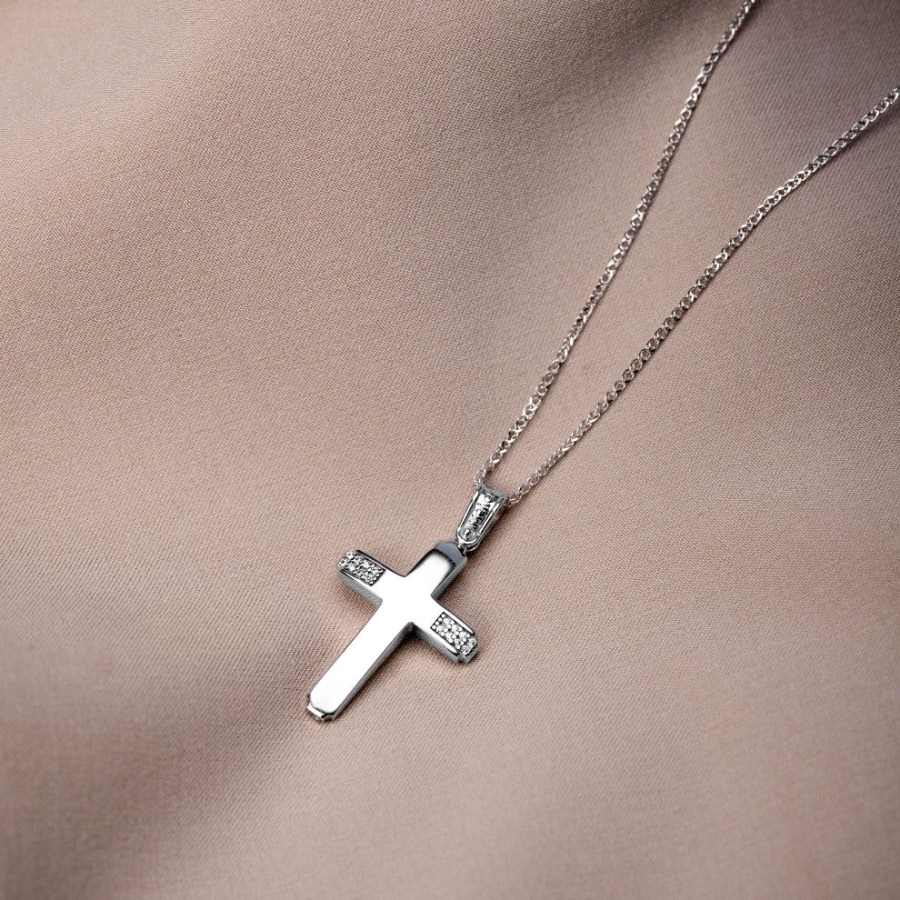 Minimal Christening Cross Necklace with Chain