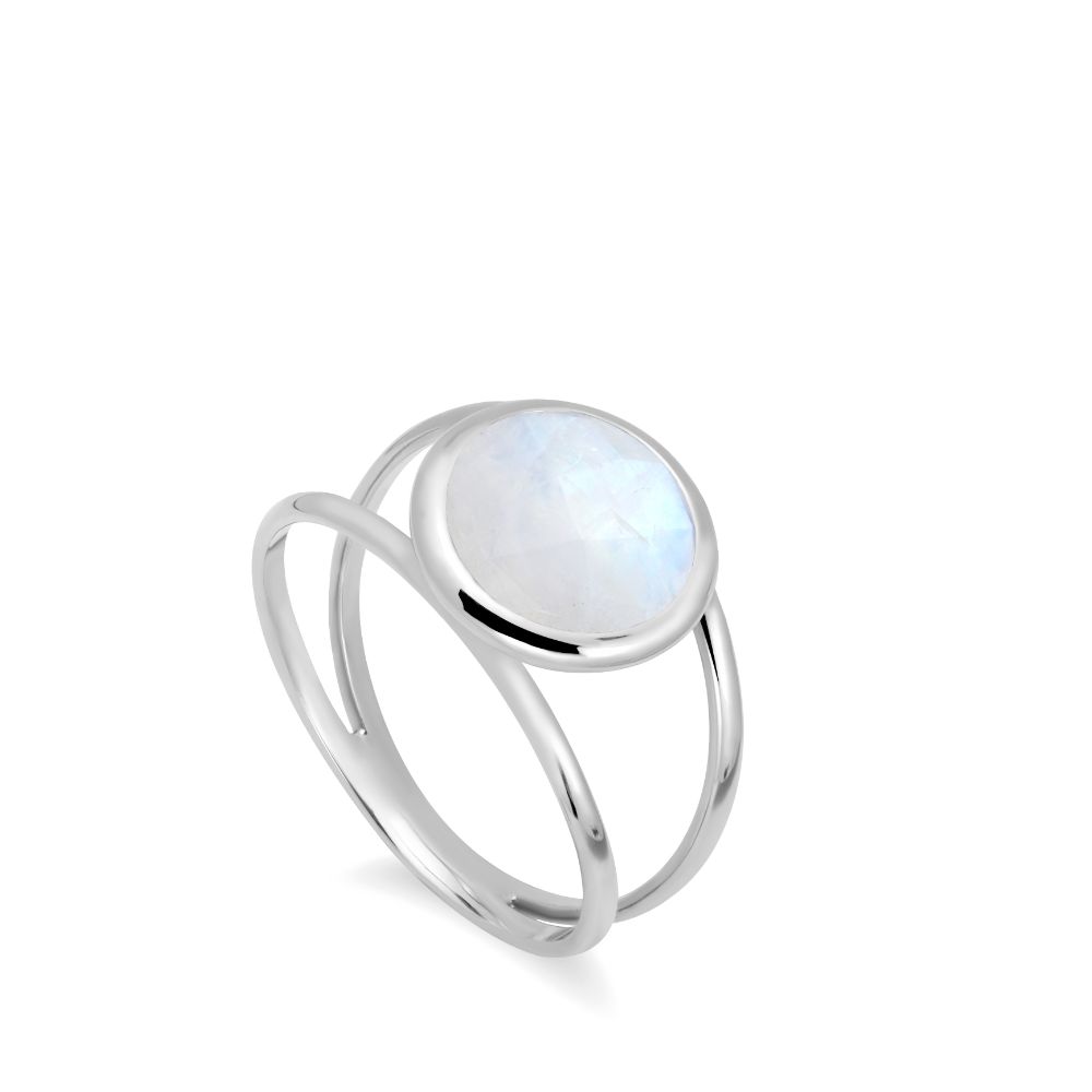 Moonstone 14K Double Band Ring with 10mm Gemstone