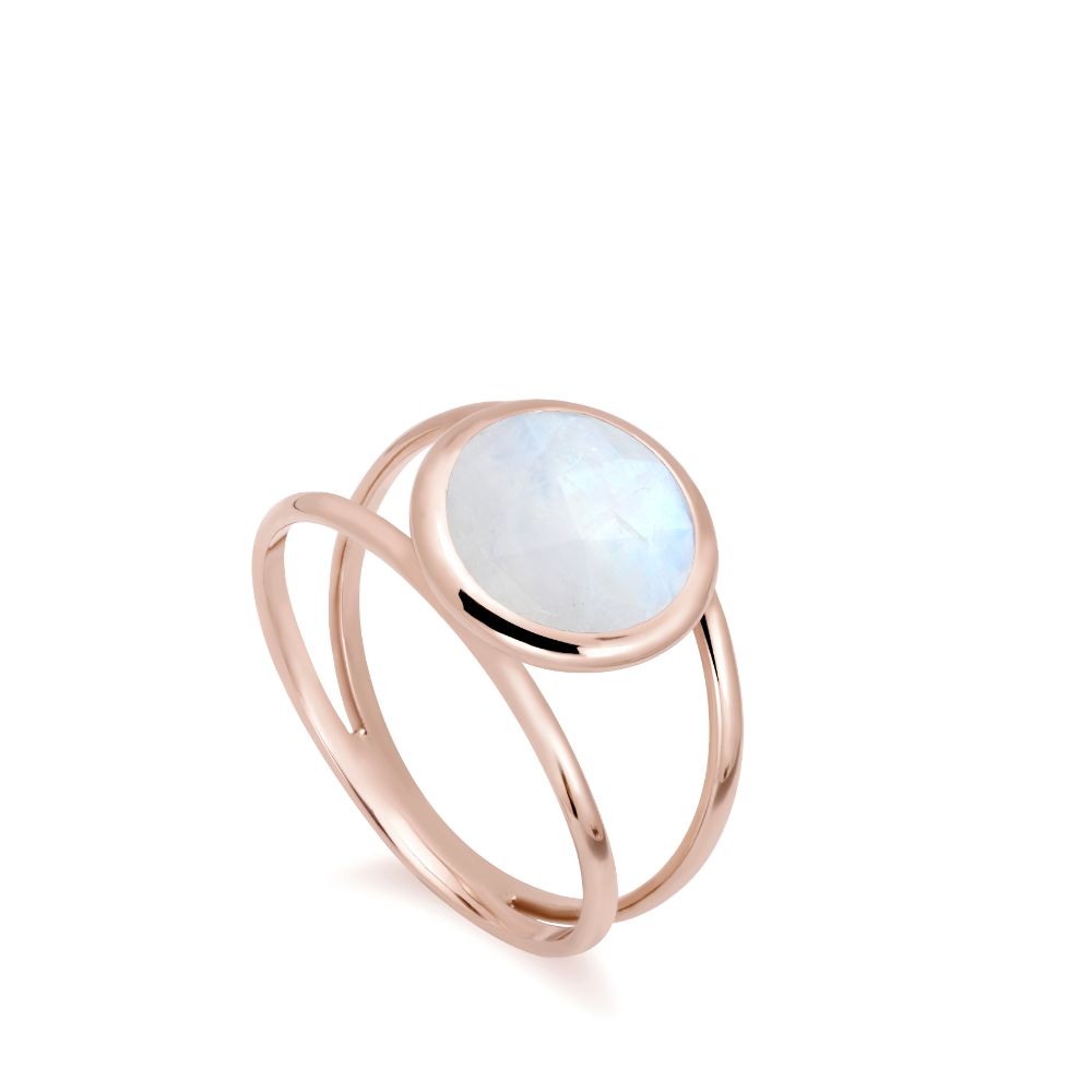Moonstone 14K Double Band Ring with 10mm Gemstone