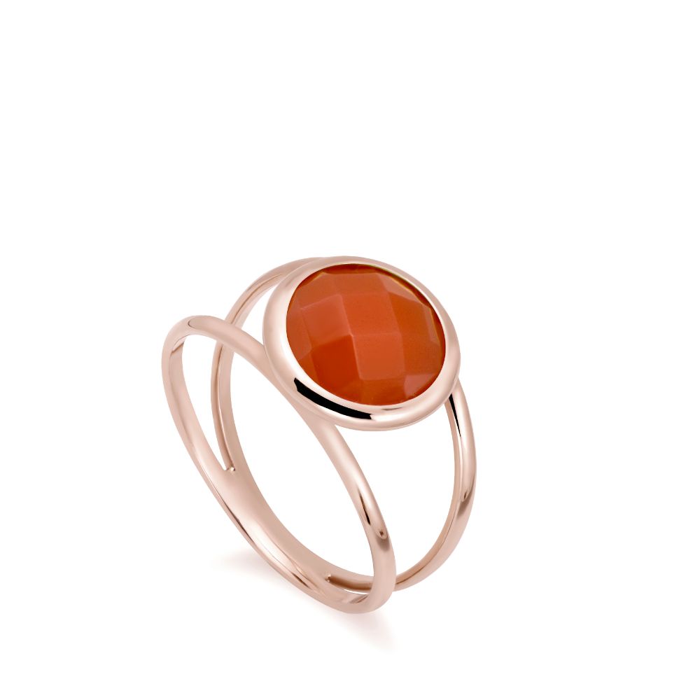 Orange Moonstone 14K Double Band Ring with 10mm Gemstone
