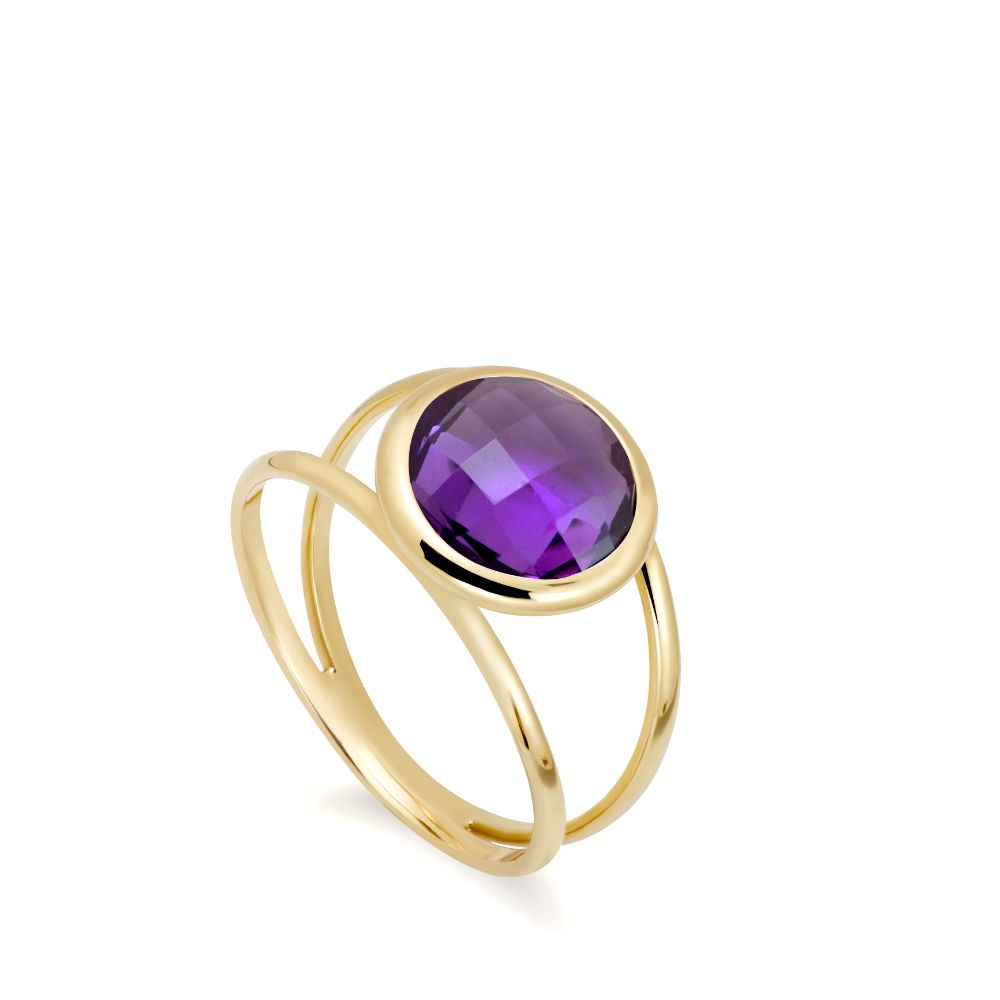 Amethyst 14K Double Band Ring with 10mm Gemstone