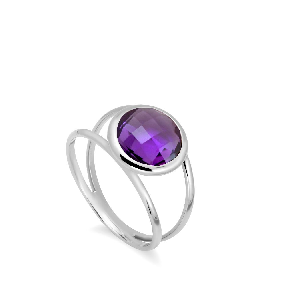 Amethyst 14K Double Band Ring with 10mm Gemstone