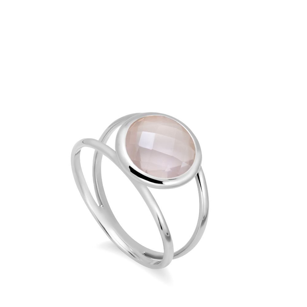 Rose Quartz 14K Double Band Ring with 10mm Gemstone