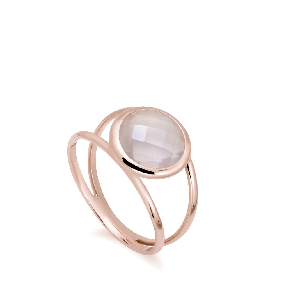 Rose Quartz 14K Double Band Ring with 10mm Gemstone