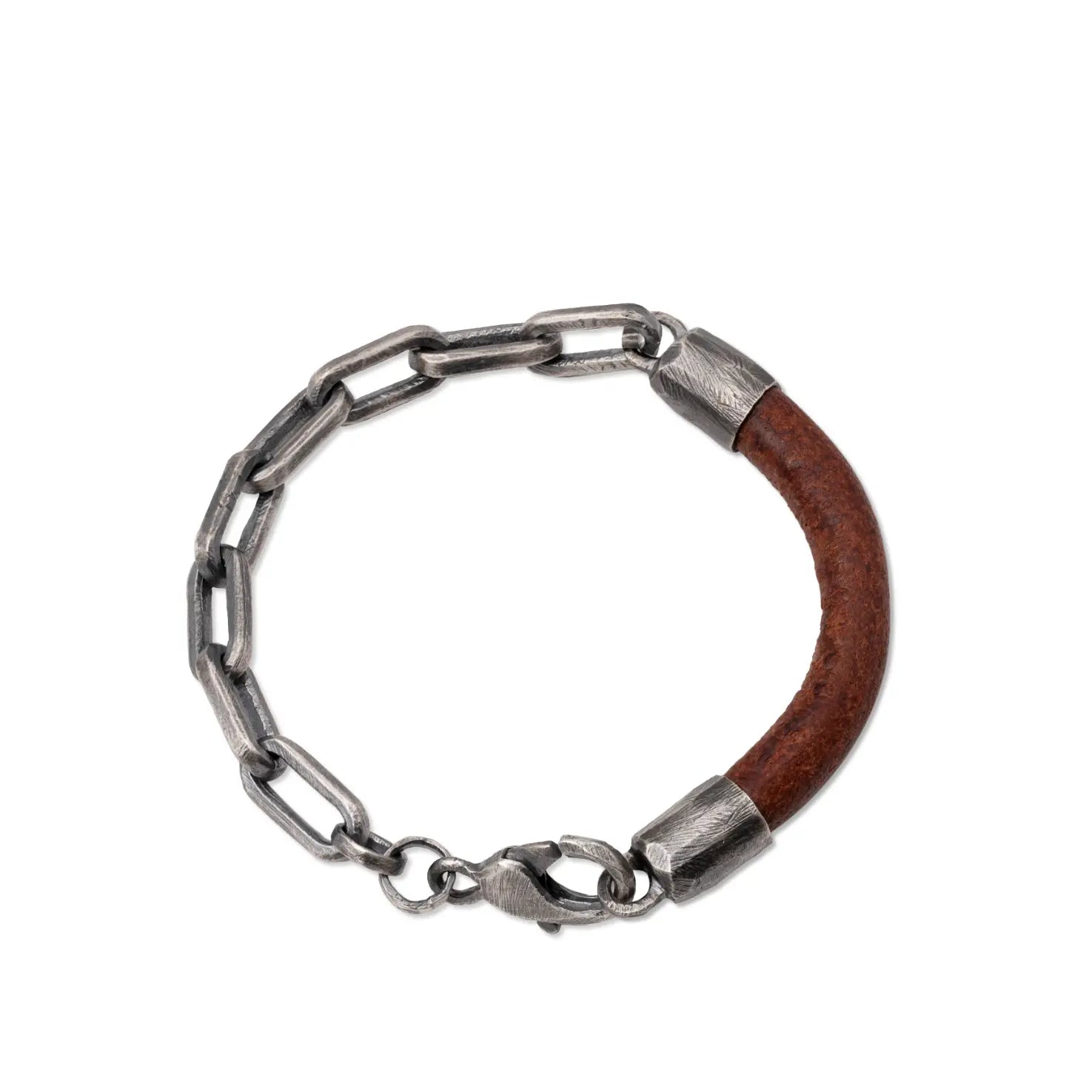 Men Leather Bracelet Oxidized Silver