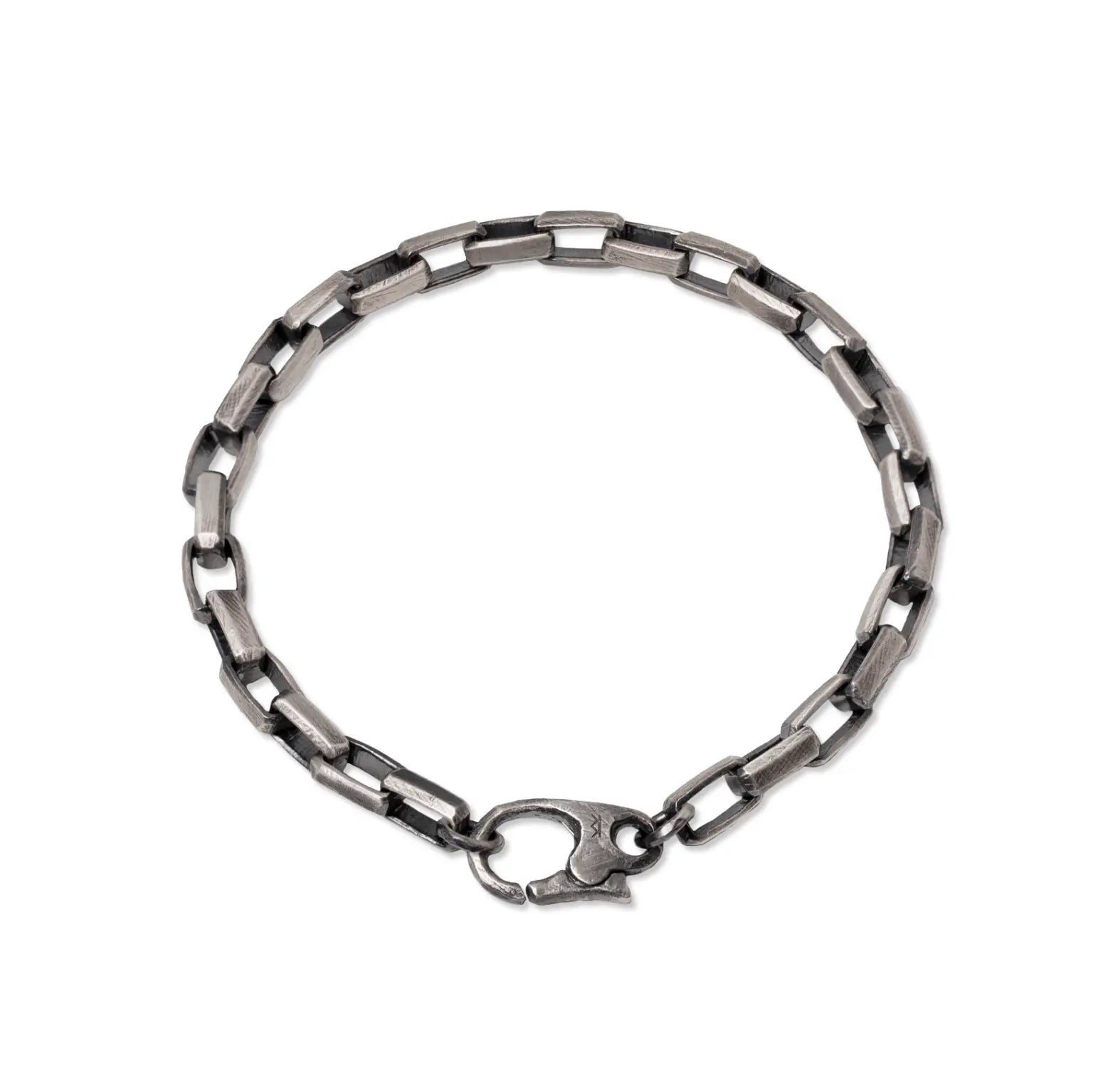 Men's Rectangle Chain Bracelet Sterling Silver 925 with handmade link design, oxidized finish, bold and minimal style.