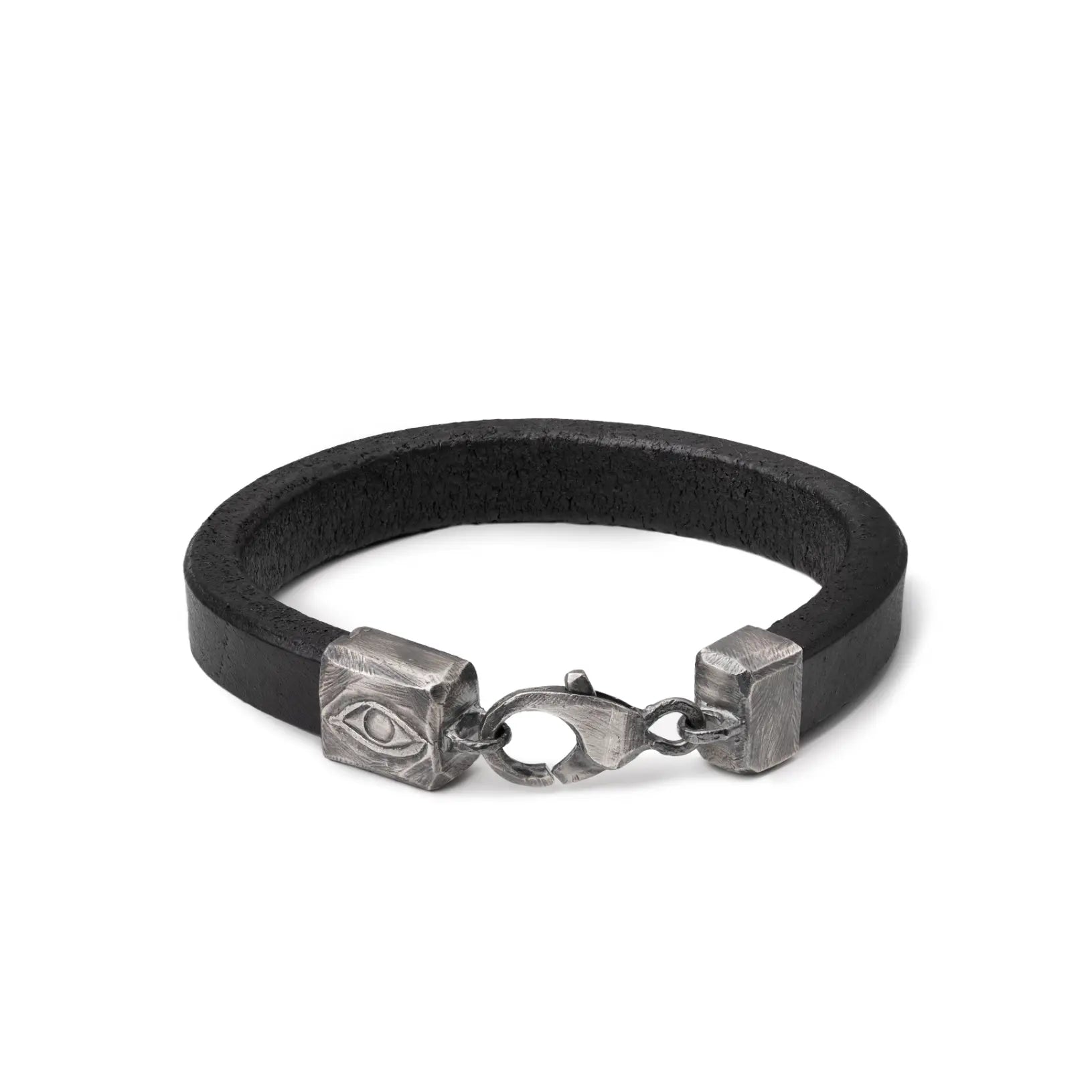 Leather Bracelet with Evil Eye Clasp Oxidized Silver 925