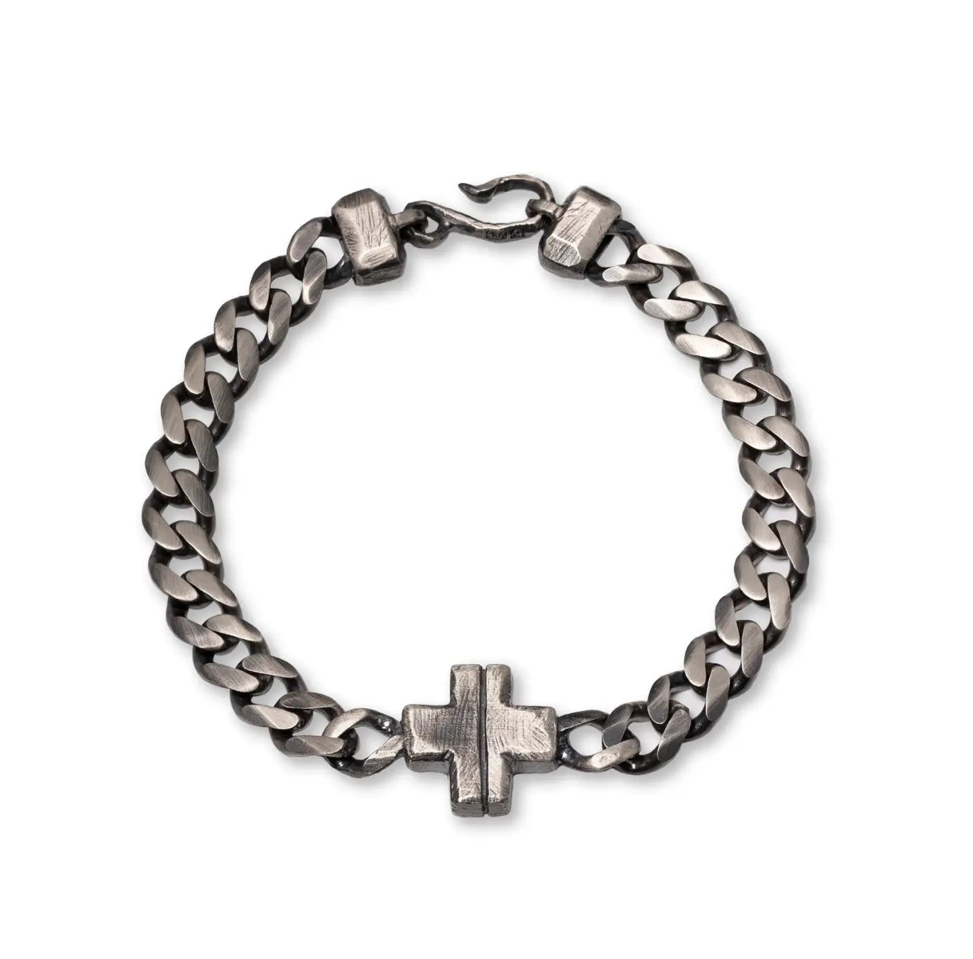 Cross Bracelet Sterling Silver 925 featuring a bold black oxidized cross pendant on a silver chain.