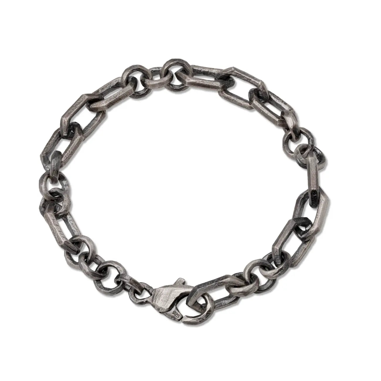 Link Chain Bracelet in Sterling Silver 925 Handmade for men, oxidized finish, bold and minimal style.
