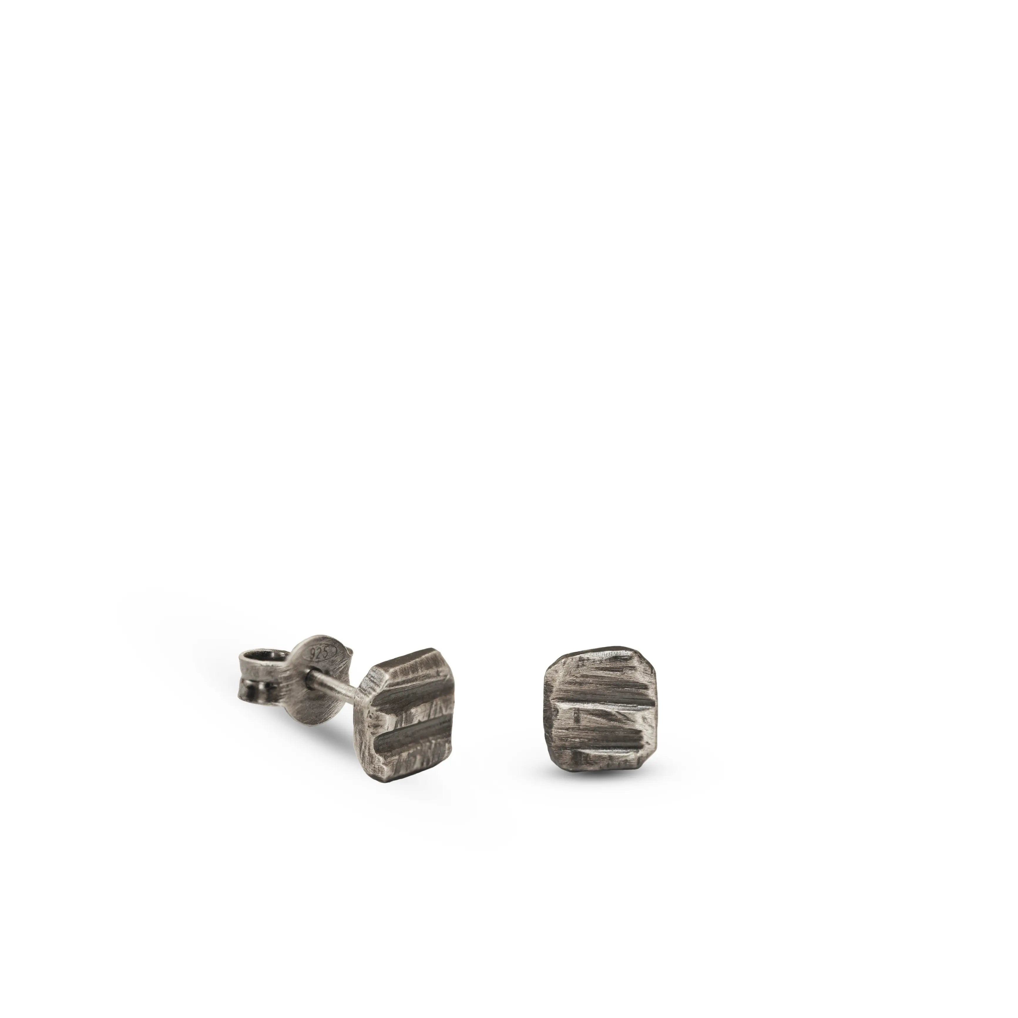 Oxidized Silver Square Stud Earrings