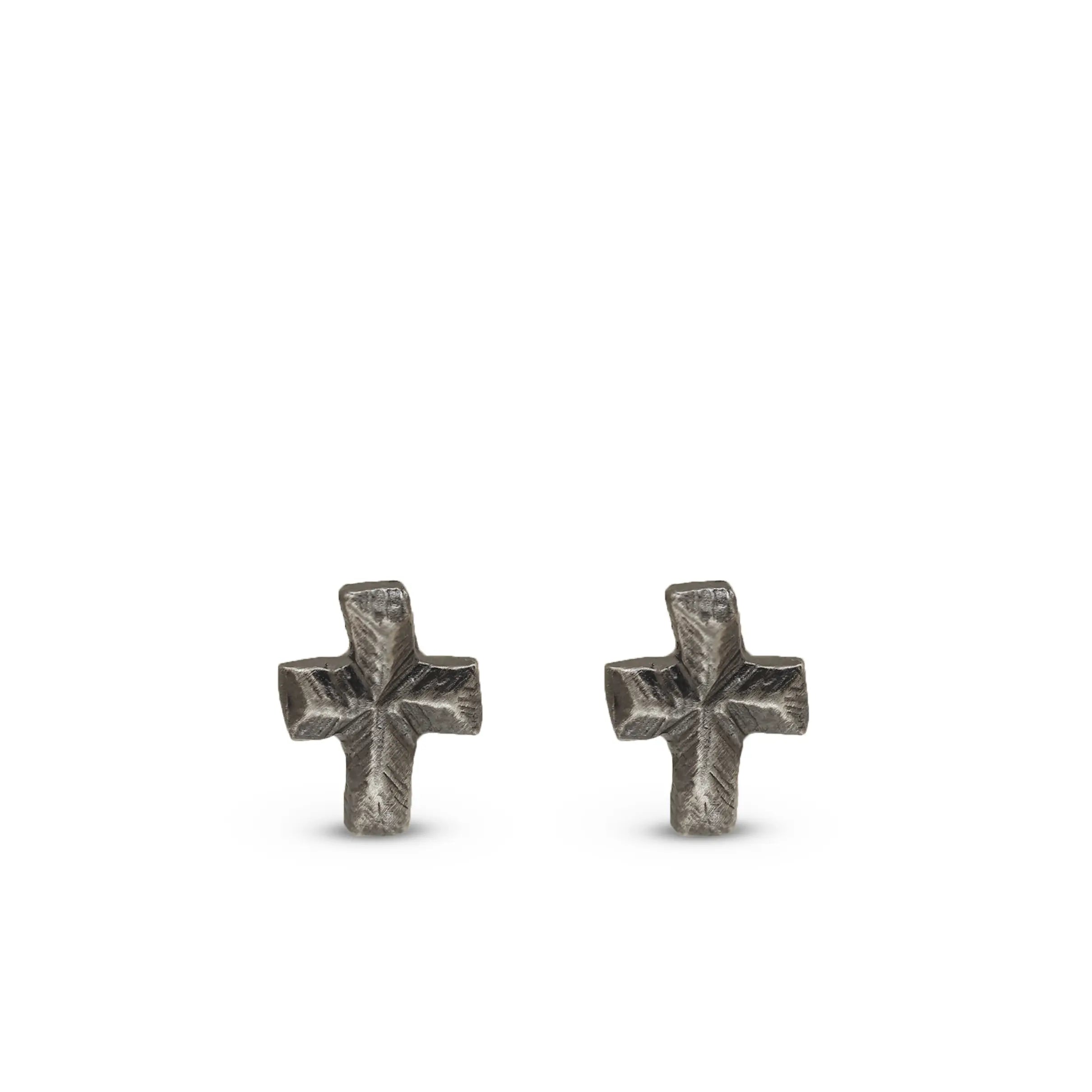 Oxidized Silver Cross Stud Earrings