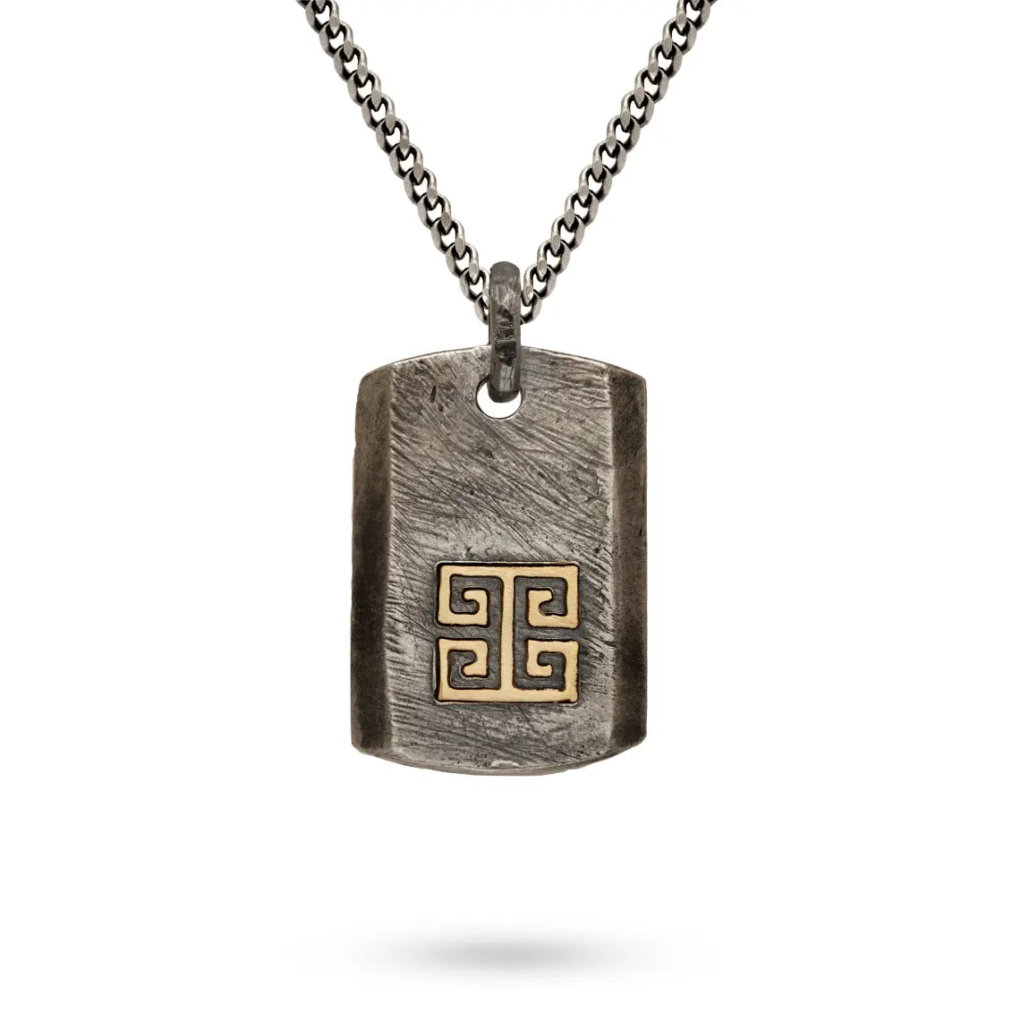 Greek Key Necklace Oxidized Silver 14K Gold