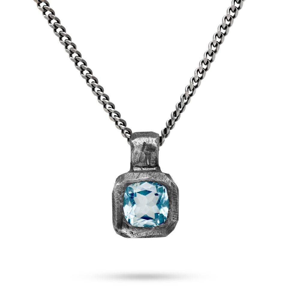 Κολιέ Blue Topaz Οξειδωμένο Ασήμι