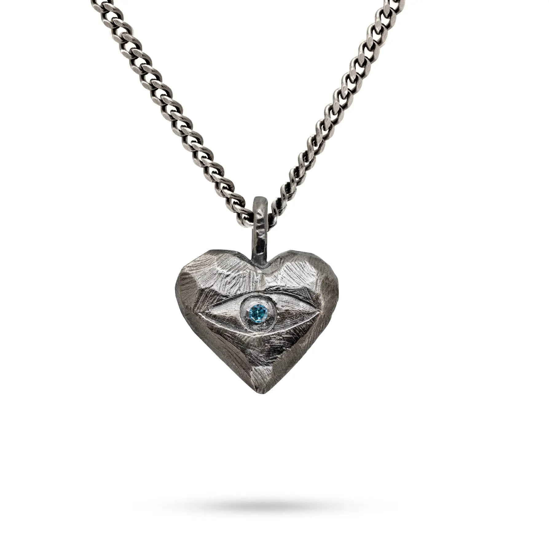Heart Necklace Oxidized Silver London Blue Topaz