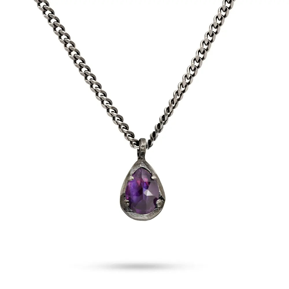 Amethyst Necklace Oxidized Silver 925 Teardrop