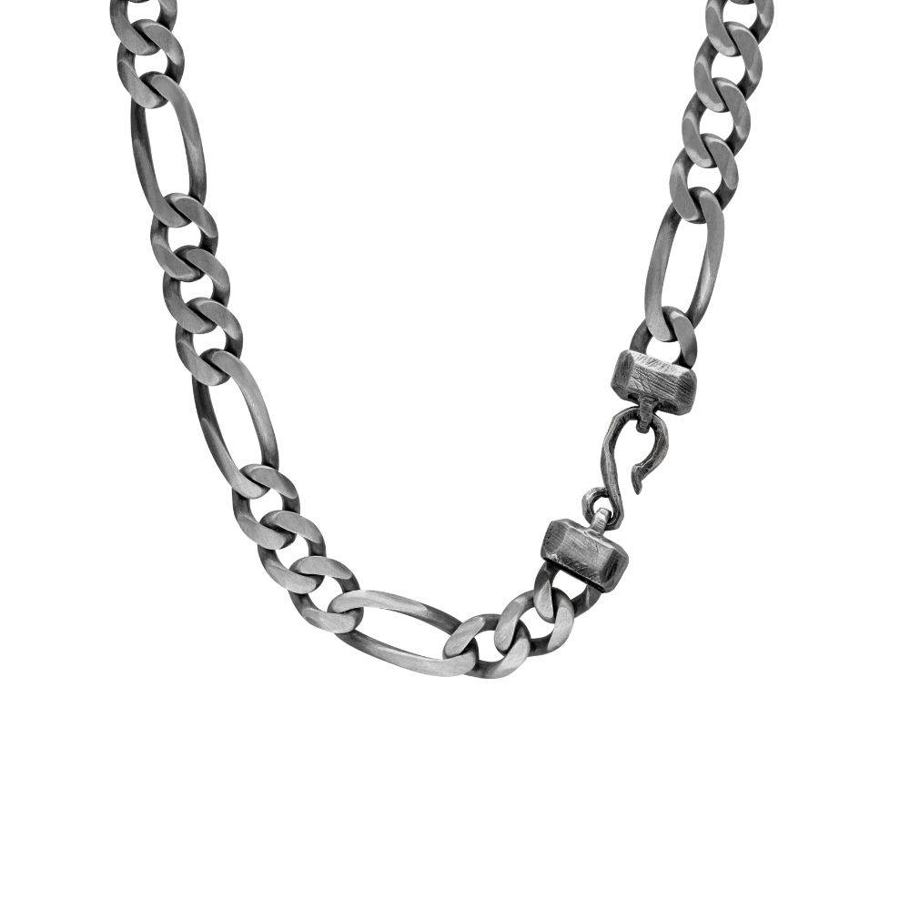 Figaro Chain Necklace Oxidized Silver for Men