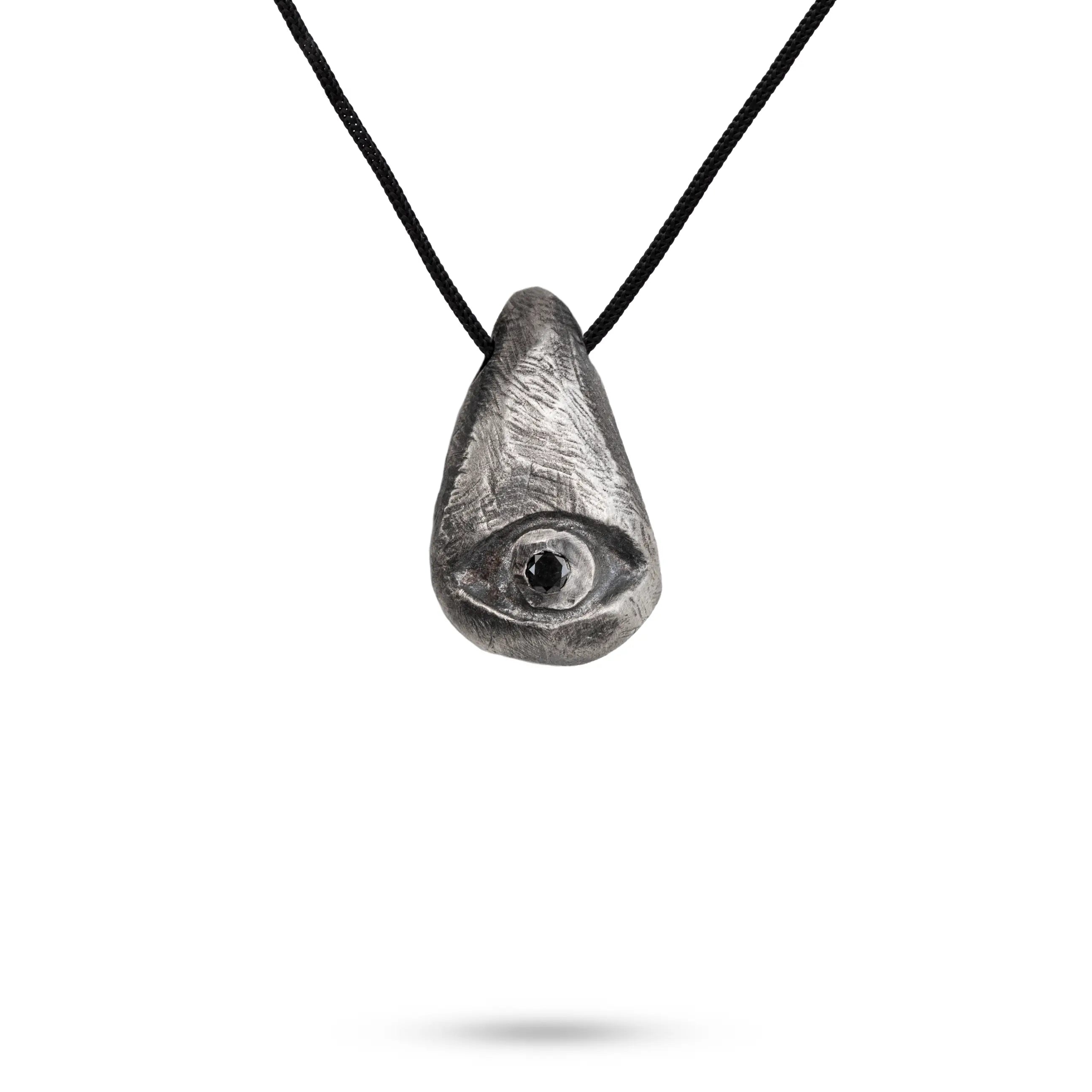 Oxidized Silver Evil Eye Necklace Black Diamond