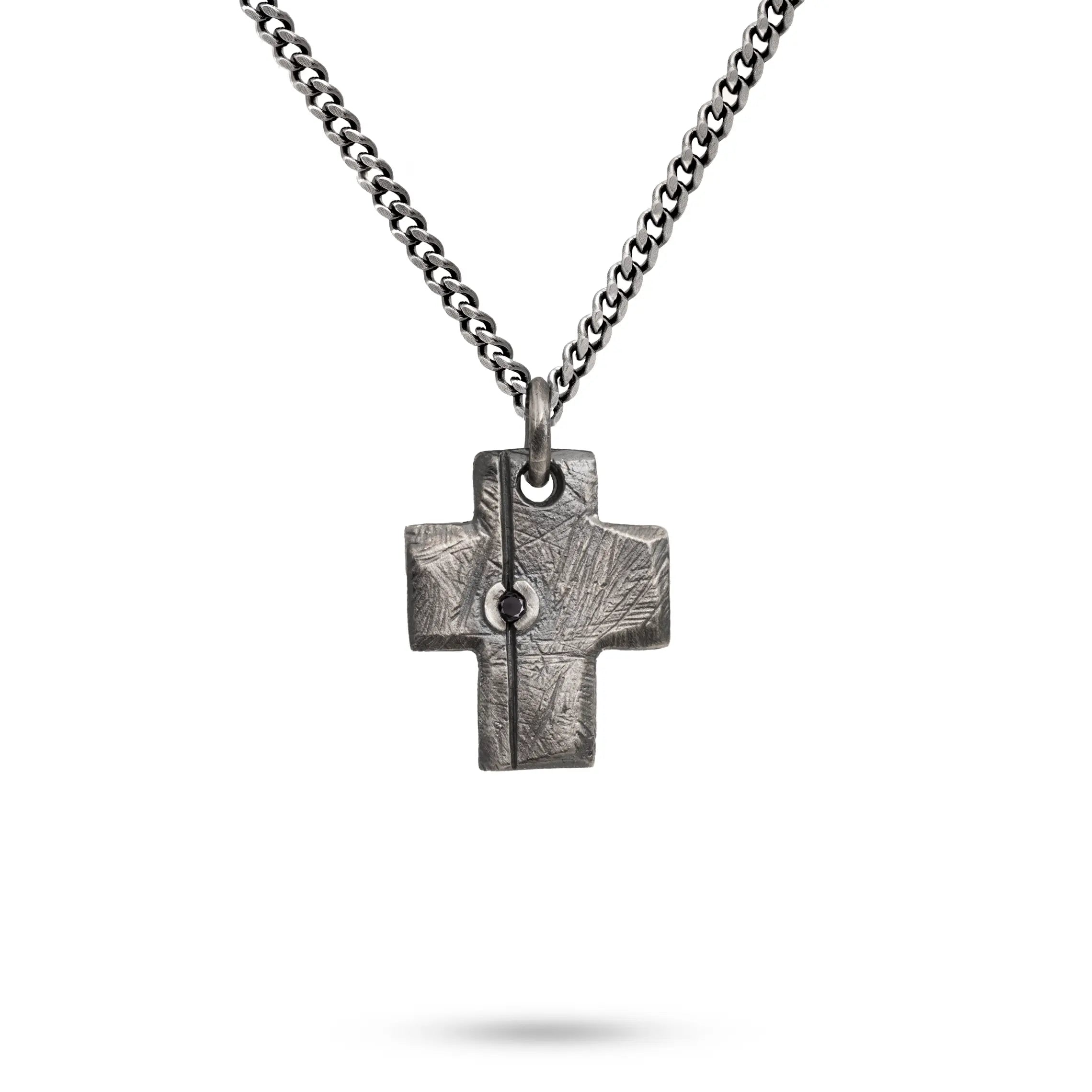 Cross Necklace Black Diamond Oxidized Silver 925