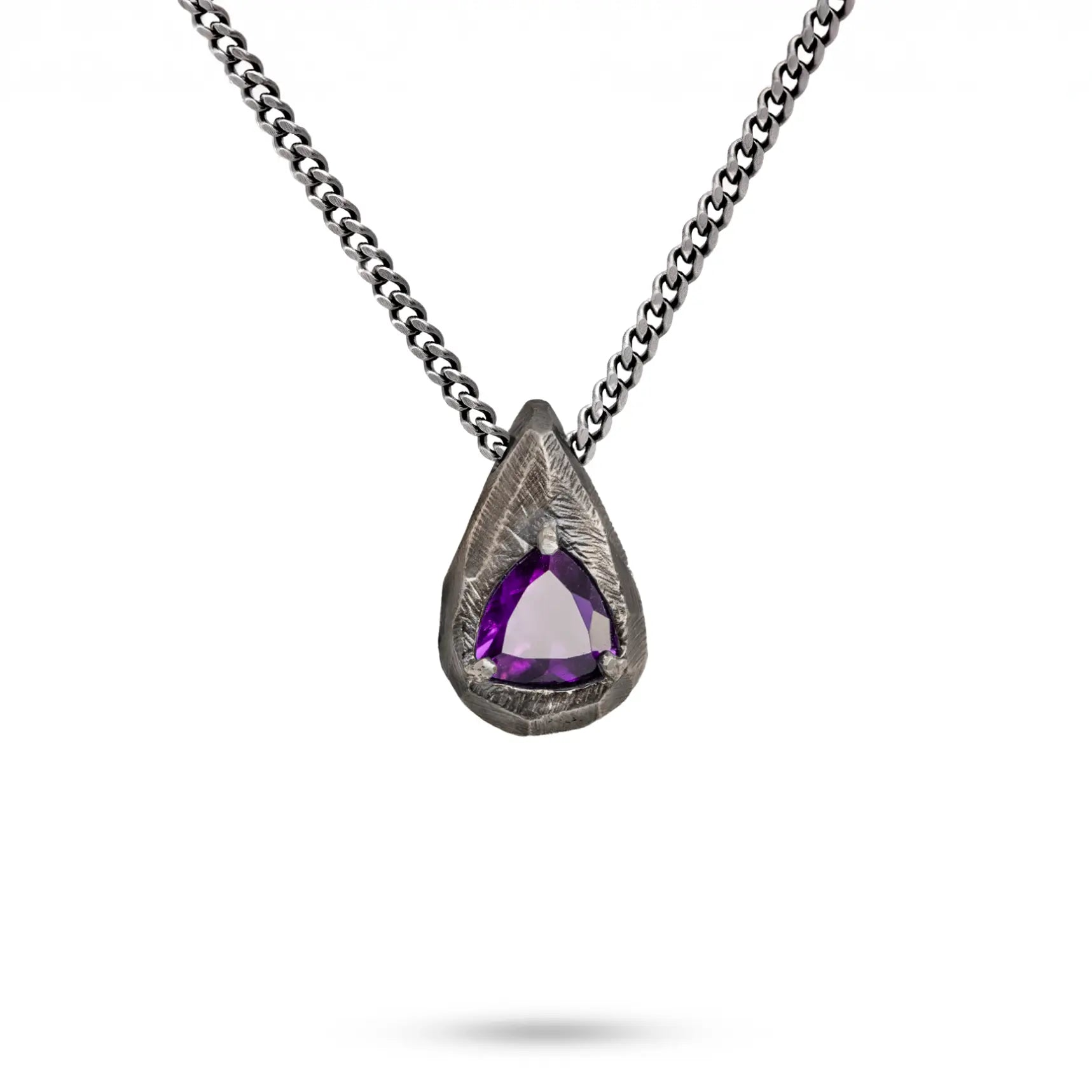 Purple Amethyst Drop Necklace Oxidized Silver