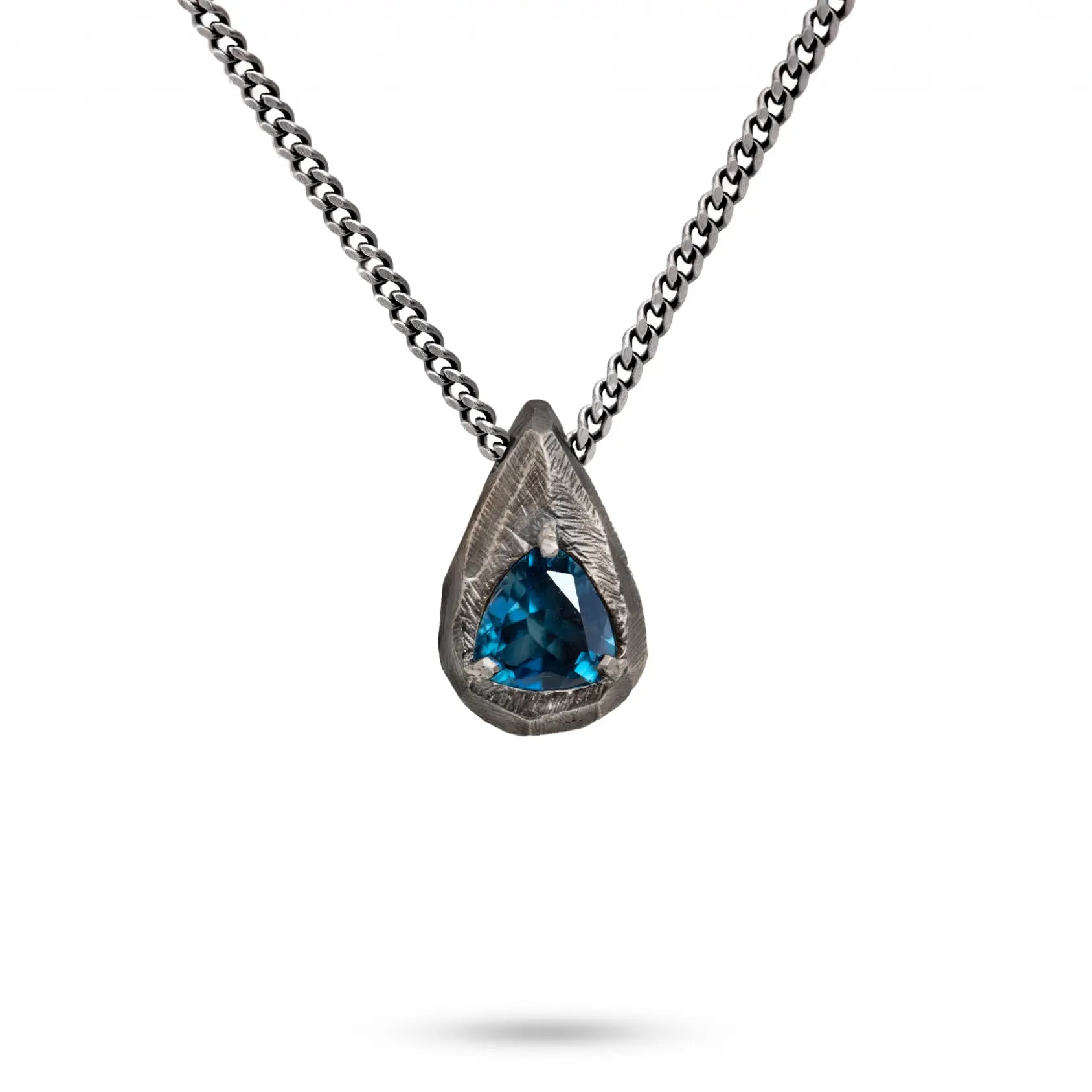 London Blue Topaz Drop Necklace Oxidized Silver
