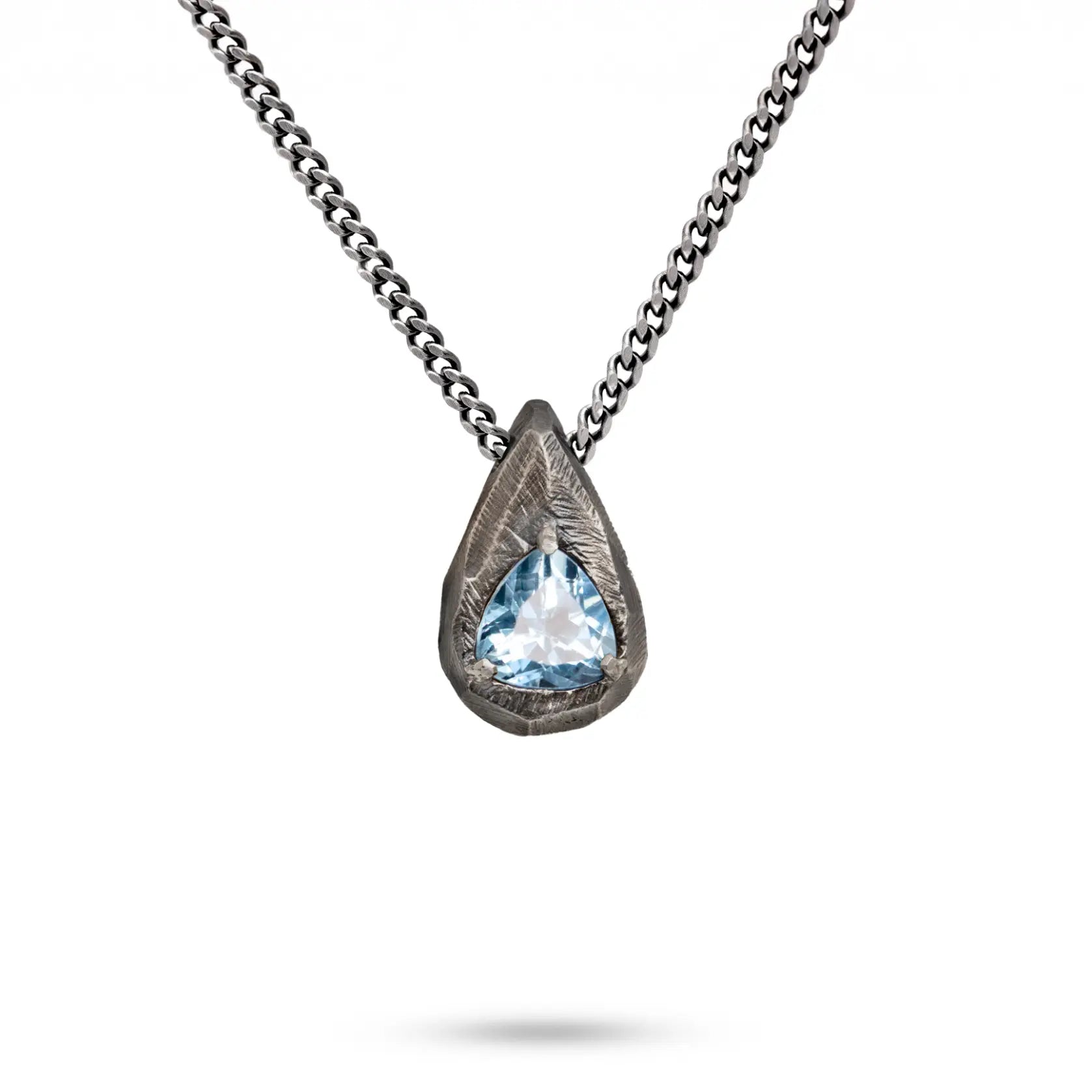 Blue Topaz Drop Necklace Oxidized Silver