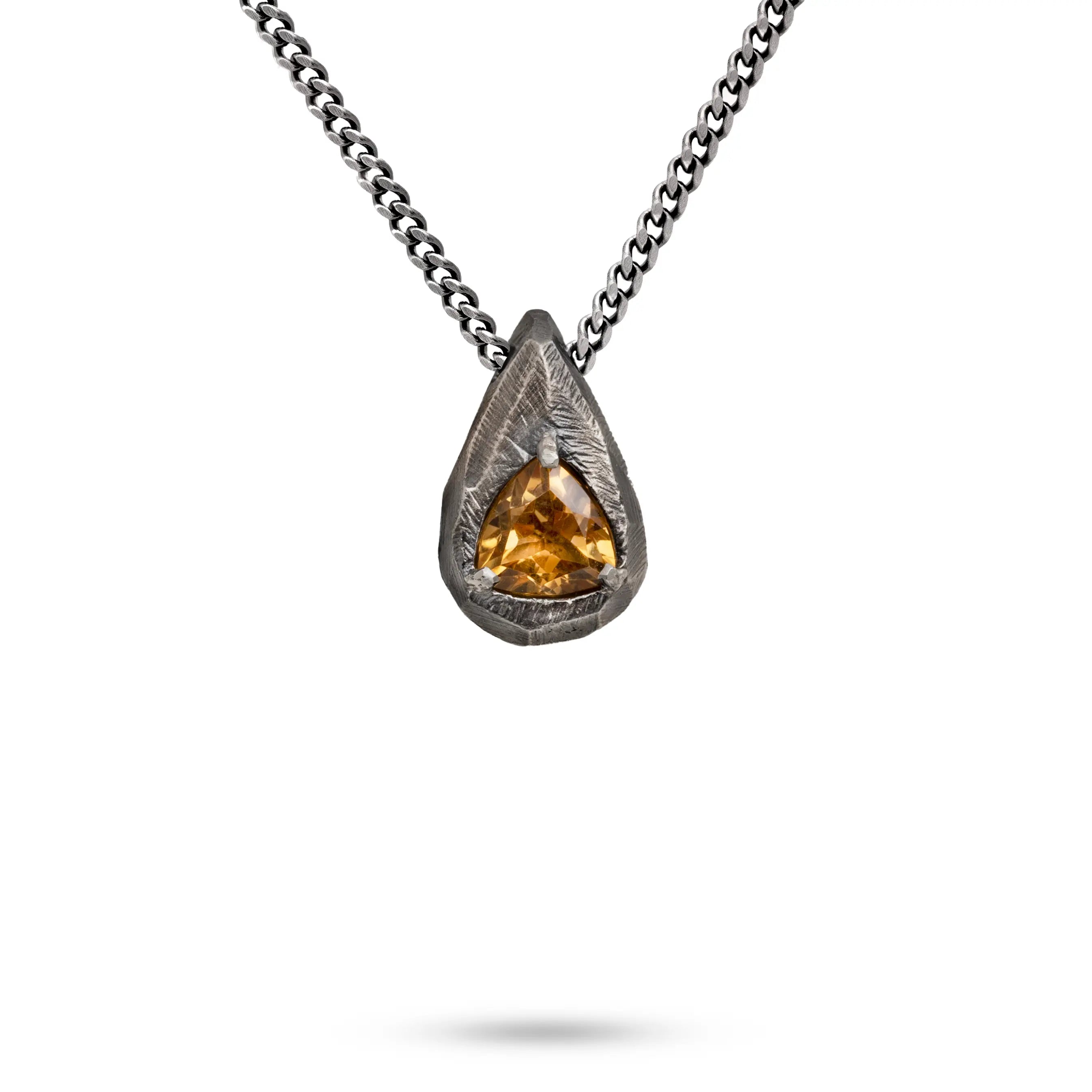 Citrine Drop Necklace Oxidized Silver 925