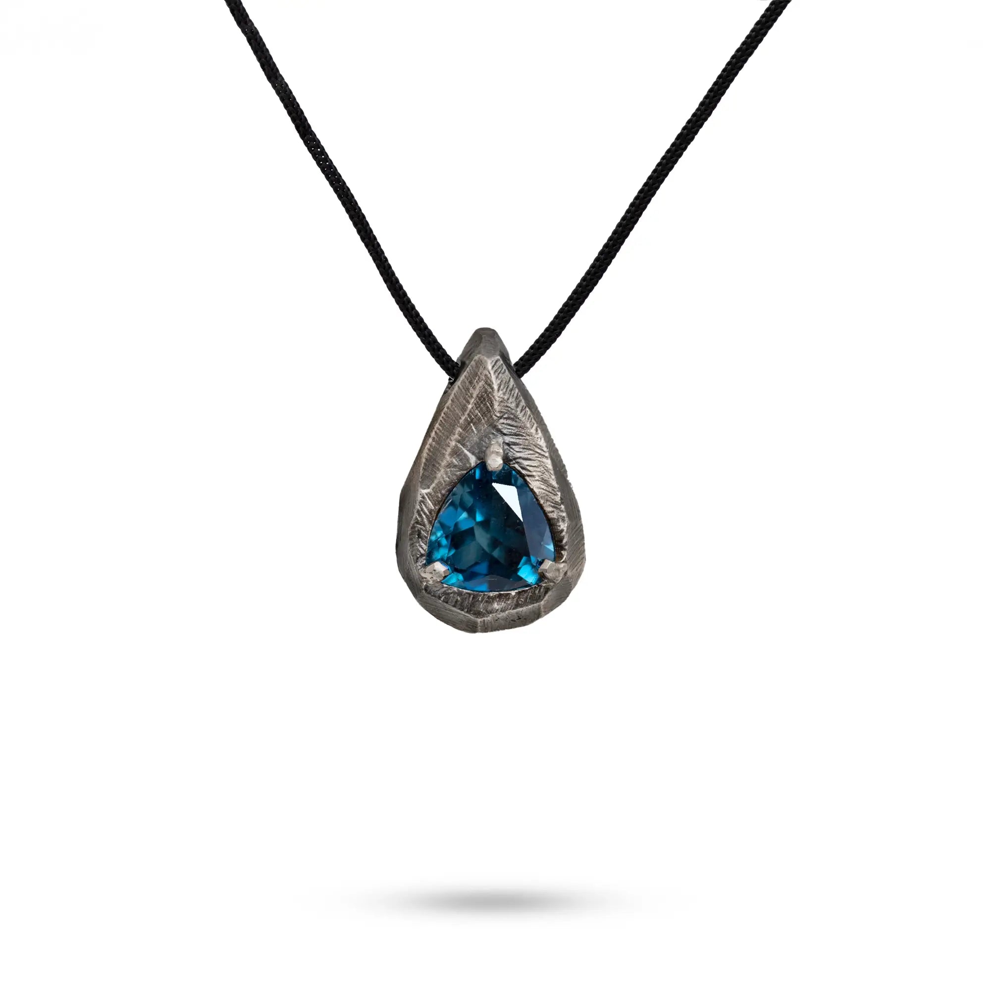 London Blue Topaz Drop Necklace Oxidized Silver