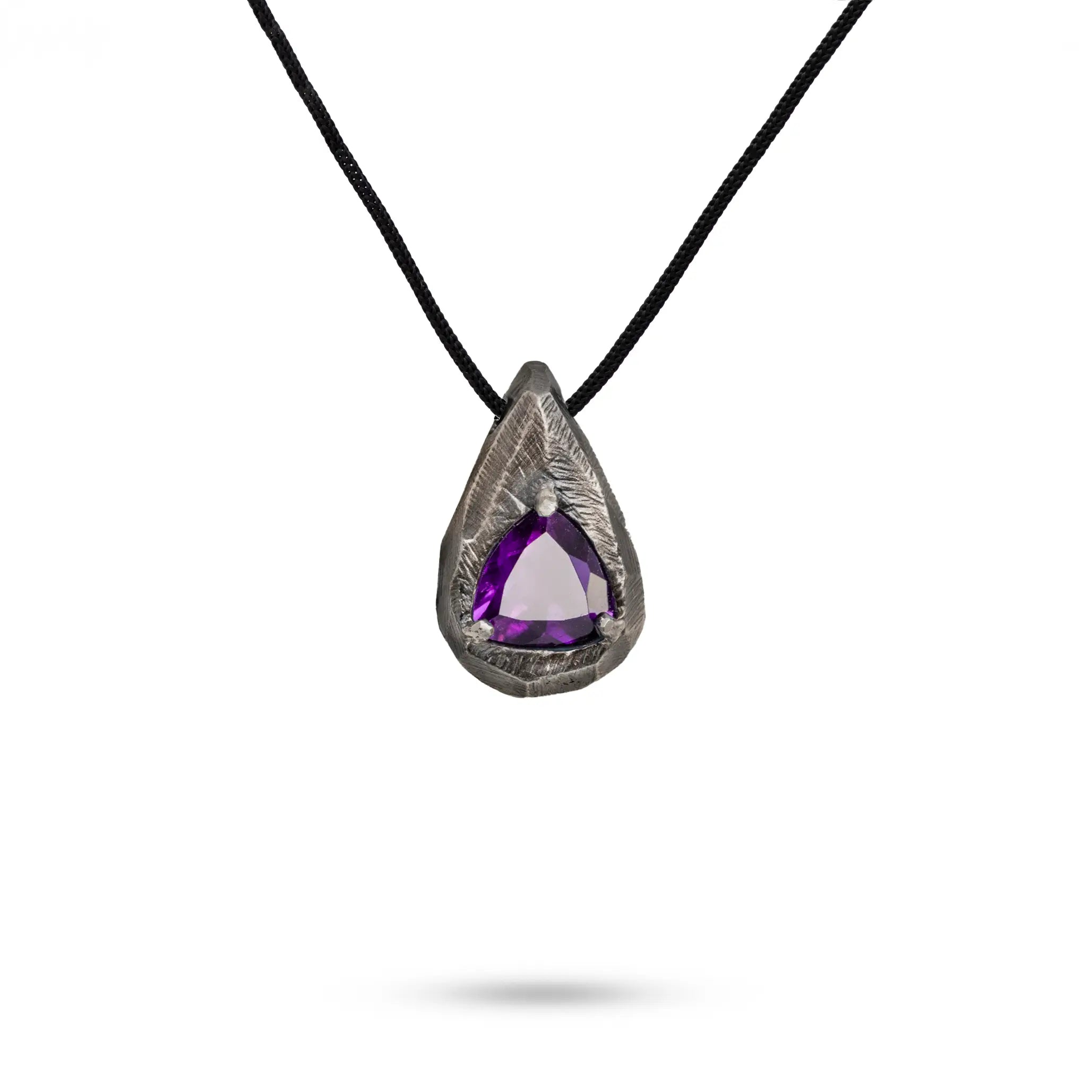 Purple Amethyst Drop Necklace Oxidized Silver