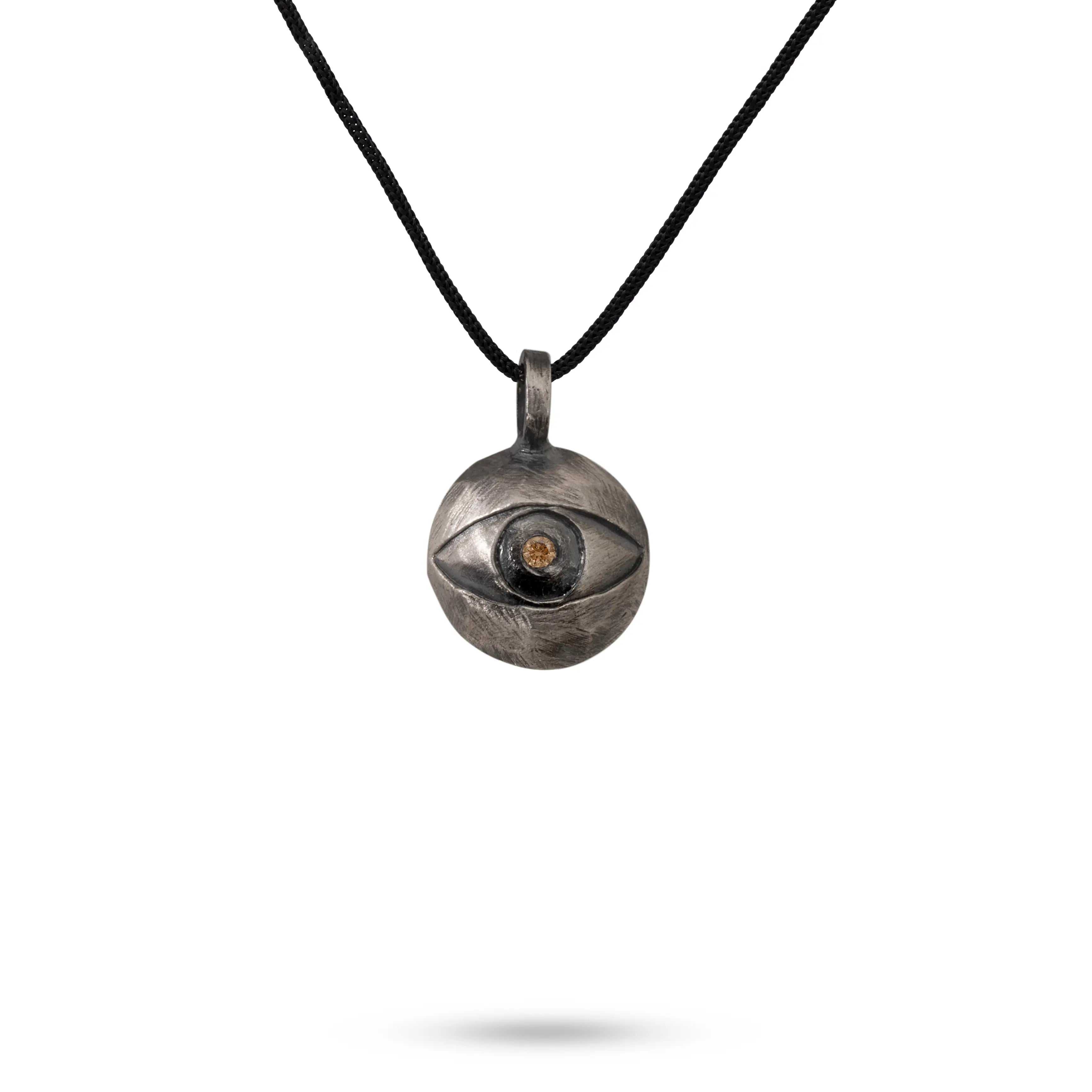 Eye Necklace Oxidized Silver Brown Diamond