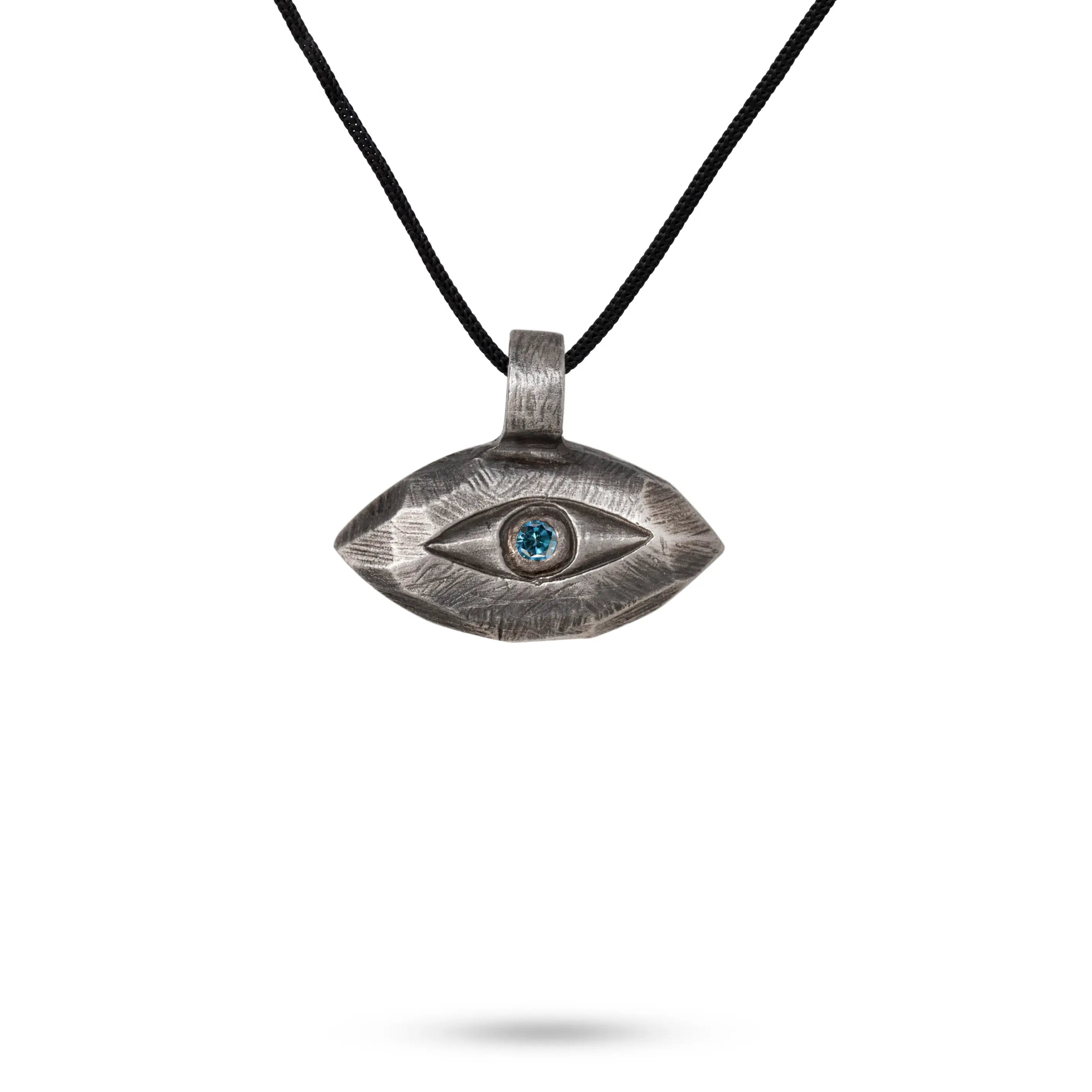 Evil Eye Necklace Oxidized Silver London Blue Topaz